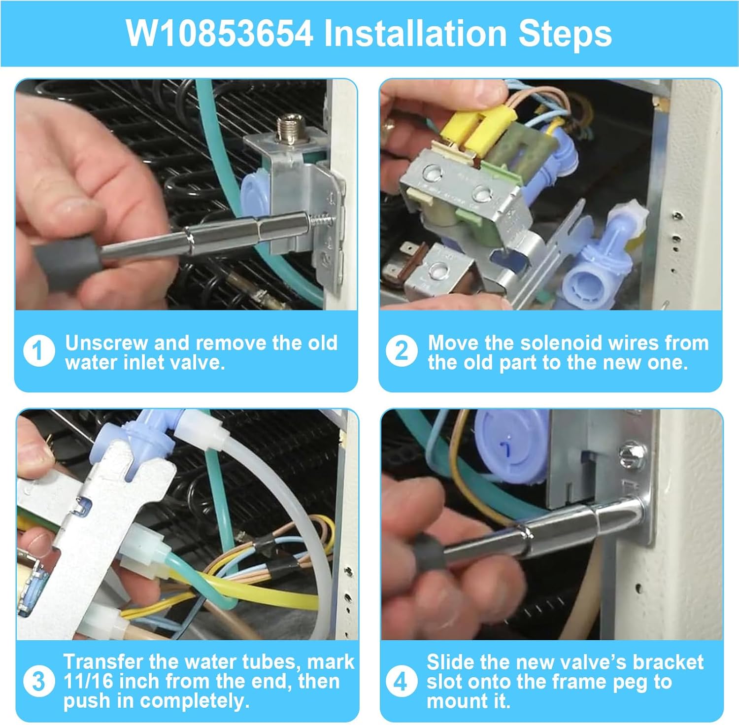 W10853654 Refrigerator Water Inlet Valve Compatible With Whirlpool, Kenmore, Kitchenaid, Roper, Inglis Refrigerator, Replace 2182106 2188778 K-75384 AP5989758 PS11731255 2181707 2181729