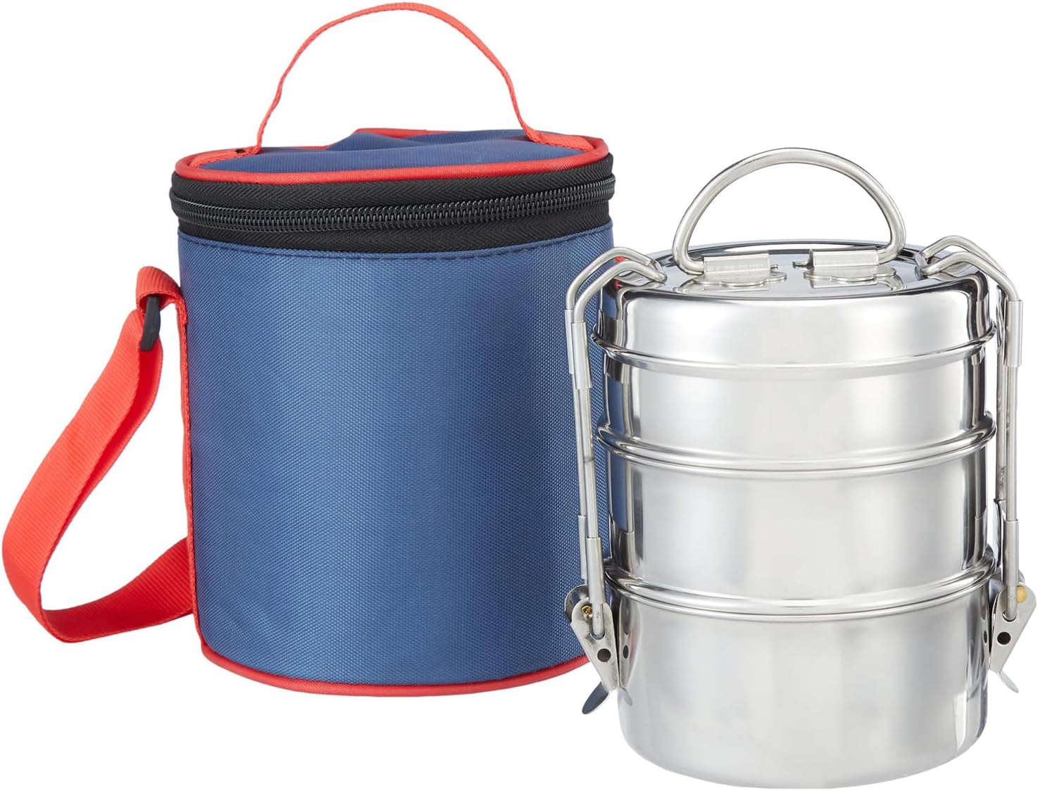 Amazon Brand - Solimo Stainless Steel Tiffin/Lunch Box with Bag (7x3 inch) | Compact Design, Secure Lid, Retractive Handle | Used for Carrying Dry Food, chapati, Tiffin | for Office, School, Travel