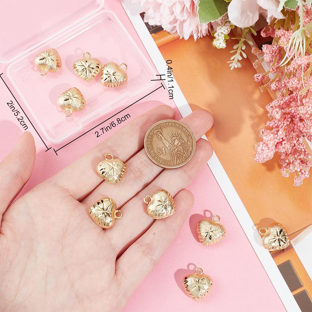 Beebeecraft 1 Box 18K Gold Plated Small Heart Charms 3D Heart Dangle Pendant Charms with Jump Ring for Mother's Day Valentine's Gifts Jewelry Making Finding