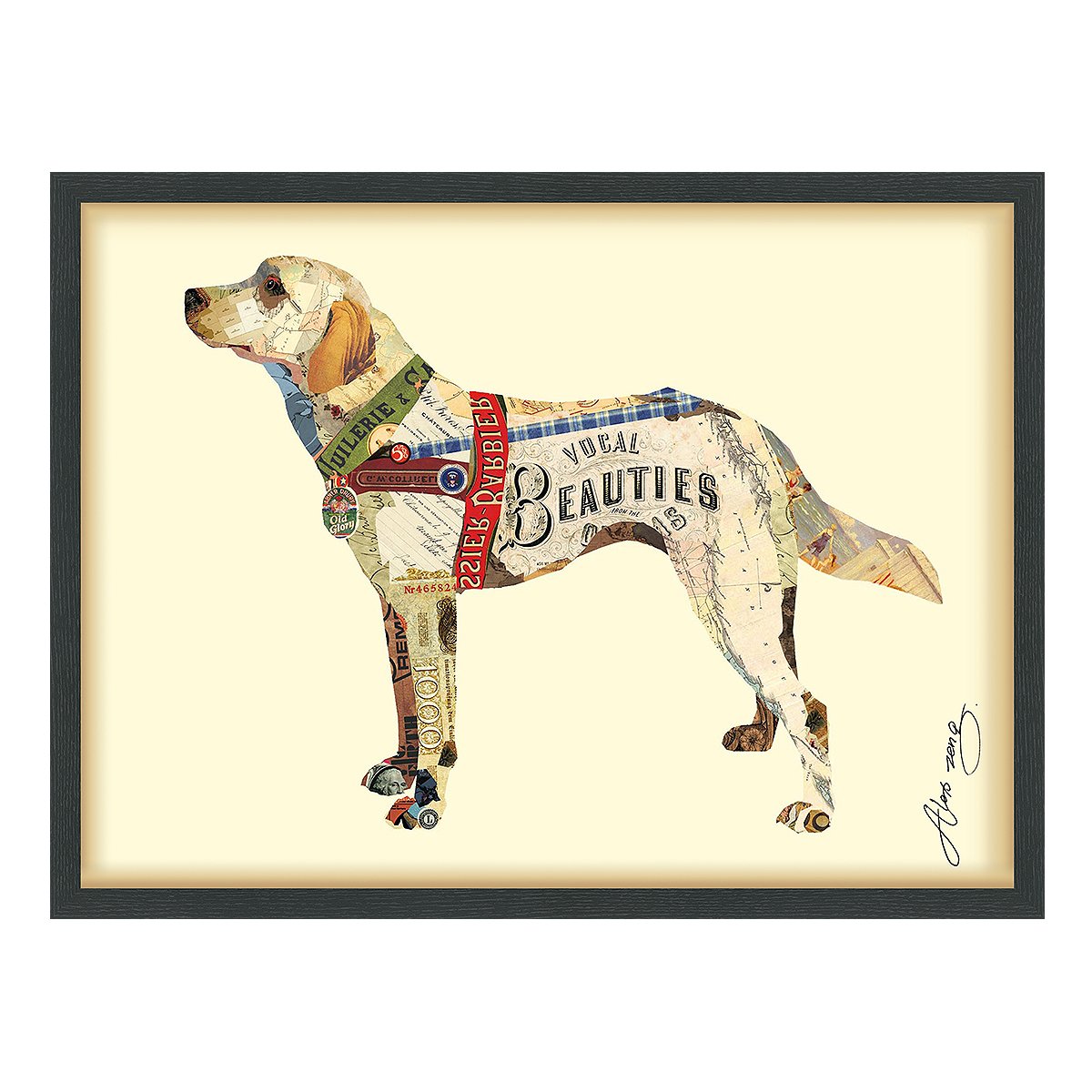 Yellow Lab Dimensional Collage Handmade by Alex Zeng Framed Graphic Dog Wall Art, 25" x 33" x 1.4", Ready to Hang