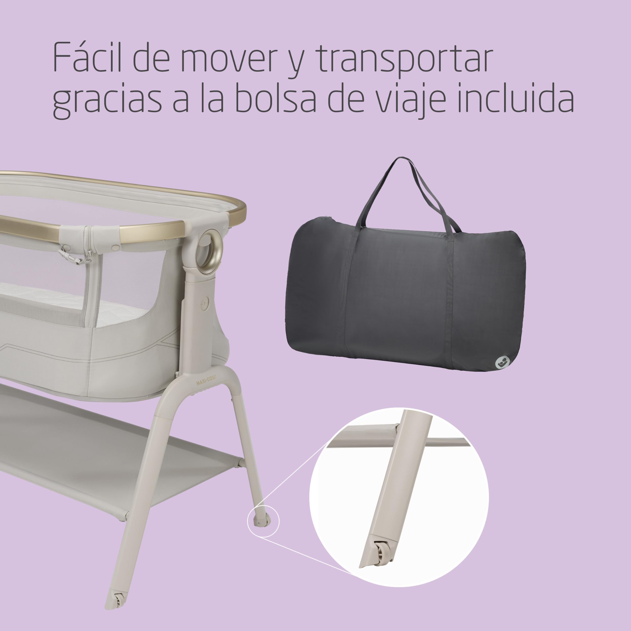 Maxi Cosi Iora² Cuna Colecho, 0-6 Meses (9 kg), Cuna Colecho Bebé Plegable y Ligera, Colchón CloudCore de 5cm, 5 Niveles de Altura, 2 Ruedas con Deslizamiento Suave, Fácil de Mover, Elegance Beige