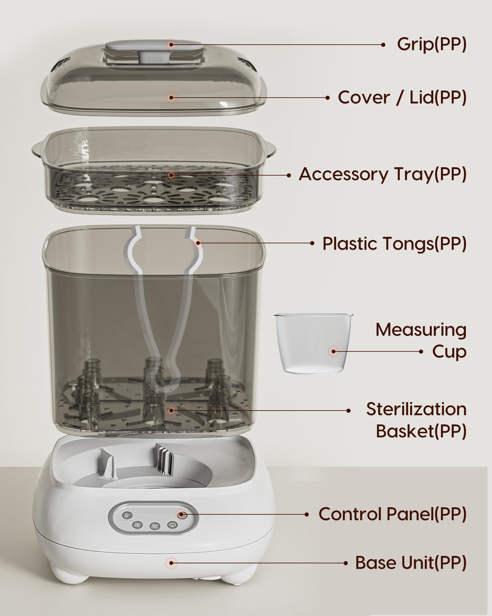 Babyflaschen Sterilisator und Trockner, Elektrischer Dampfsterilisator, größere Kapazität für 9 Flaschen von allen Arten plus Zubehör, Schnuller, Beißspielzeug, Neugeborenen Erstausstattung
