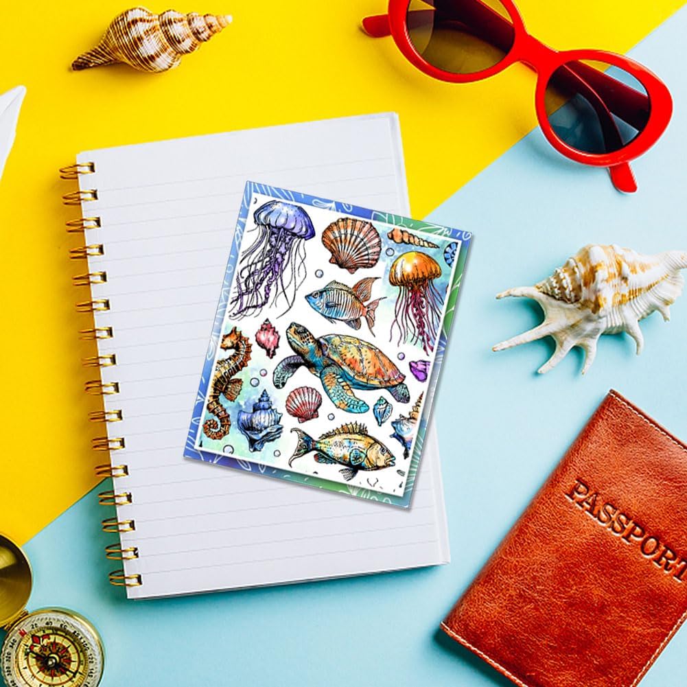GLOBLELAND 2 Sheets Summer Marine Animal Shells Clear Stamp for Scrapbooking Sea Turtle Silicone Stamps Jellyfish Transparent Stamp Set for Card Making DIY Embossing Journaling