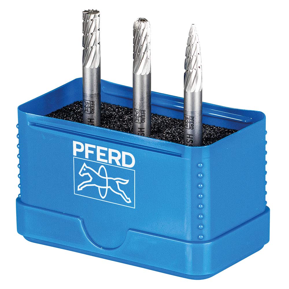 PFERD HSS Burr Set, 3 Pieces, Teeth 3, Diameter 6 mm, Shaft Diameter 6 mm, 22900810 – Universal for Steel, Cast Steel and Cast Iron
