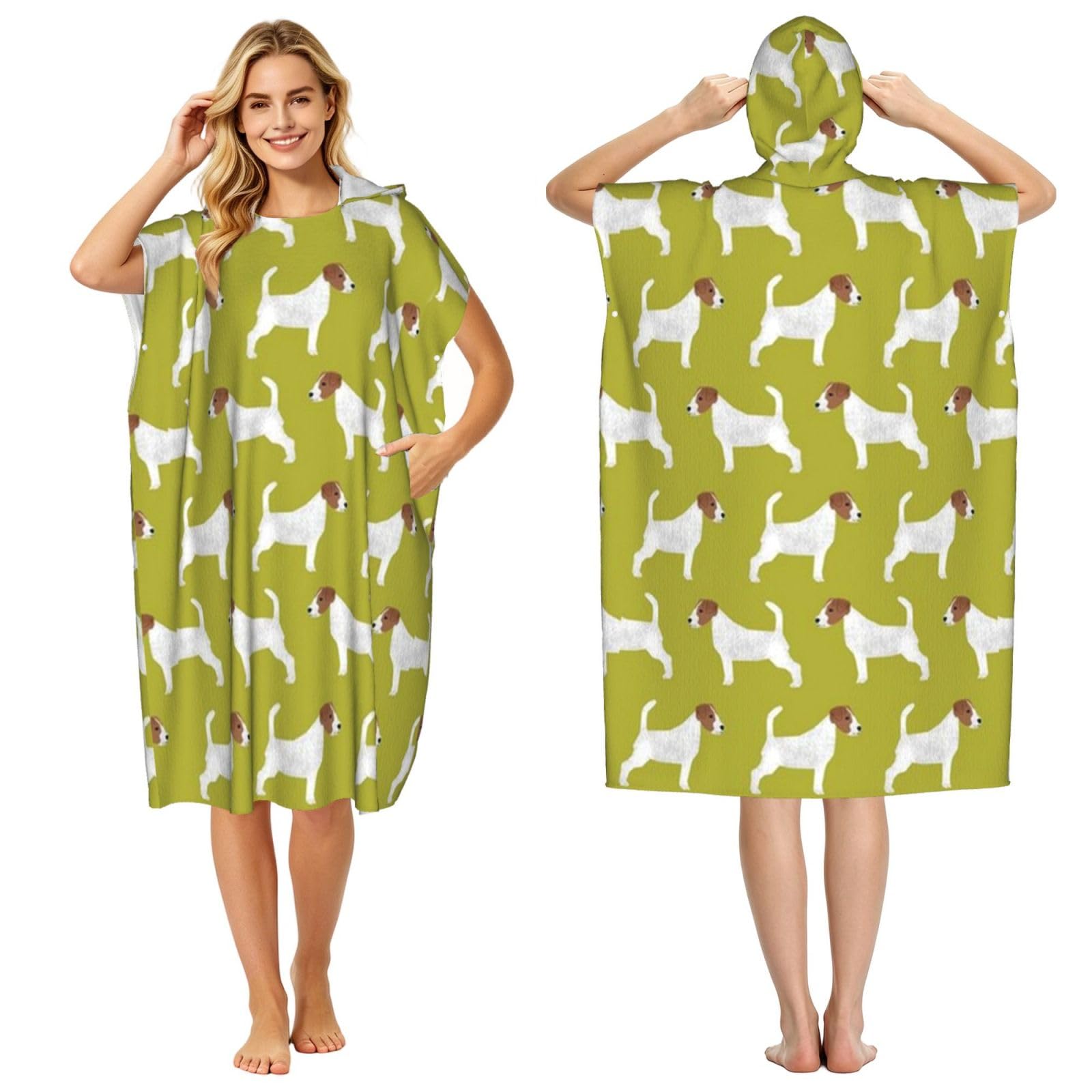 Poadnly Jack Russell Terrier Print, Adult Hooded Beach Towel 90 x 110 cm,Changing Bath Robe, Surf Poncho Towel For Women Men