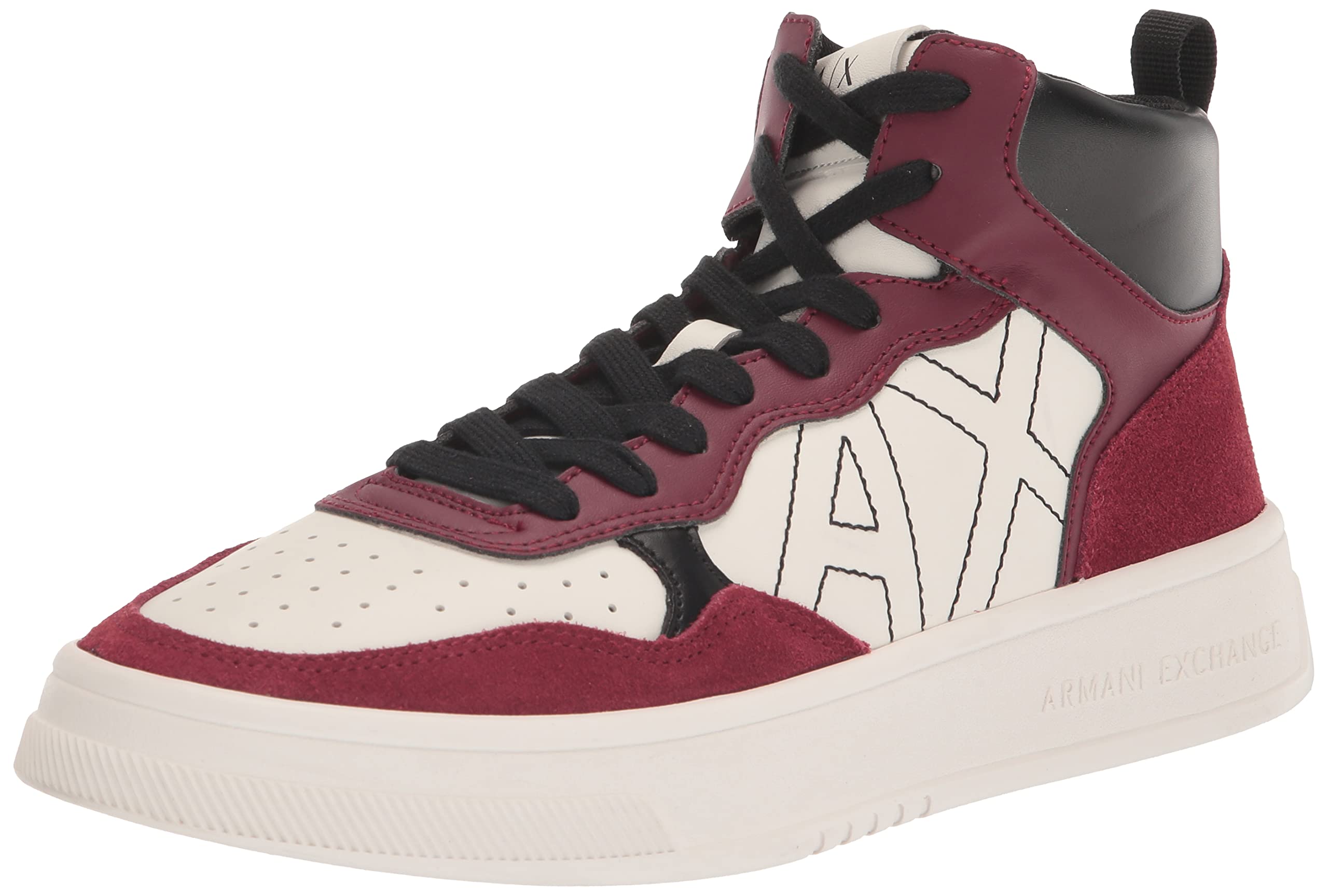 Armani Exchange Men's High Top, Multicoloured, Embossed Logo Trainers, Off White Bordea, 7.5 UK