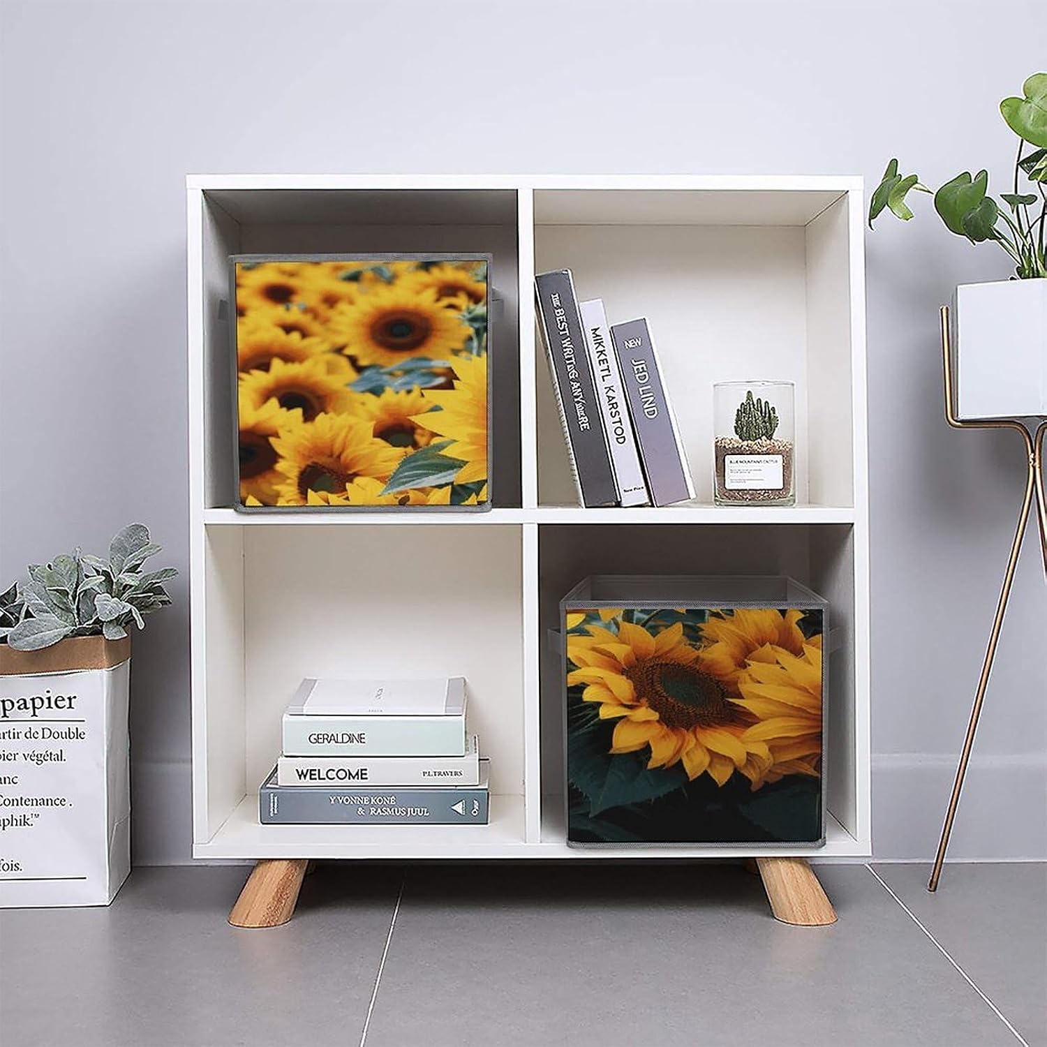 Many Beautiful Sunflowers Storage Cubes Set of 6 Storage Bins with Handles Collapsible Storage Basket Fabric Storage Box for Shelves Large Closet Shelf Organizer for Organization 11 Inch
