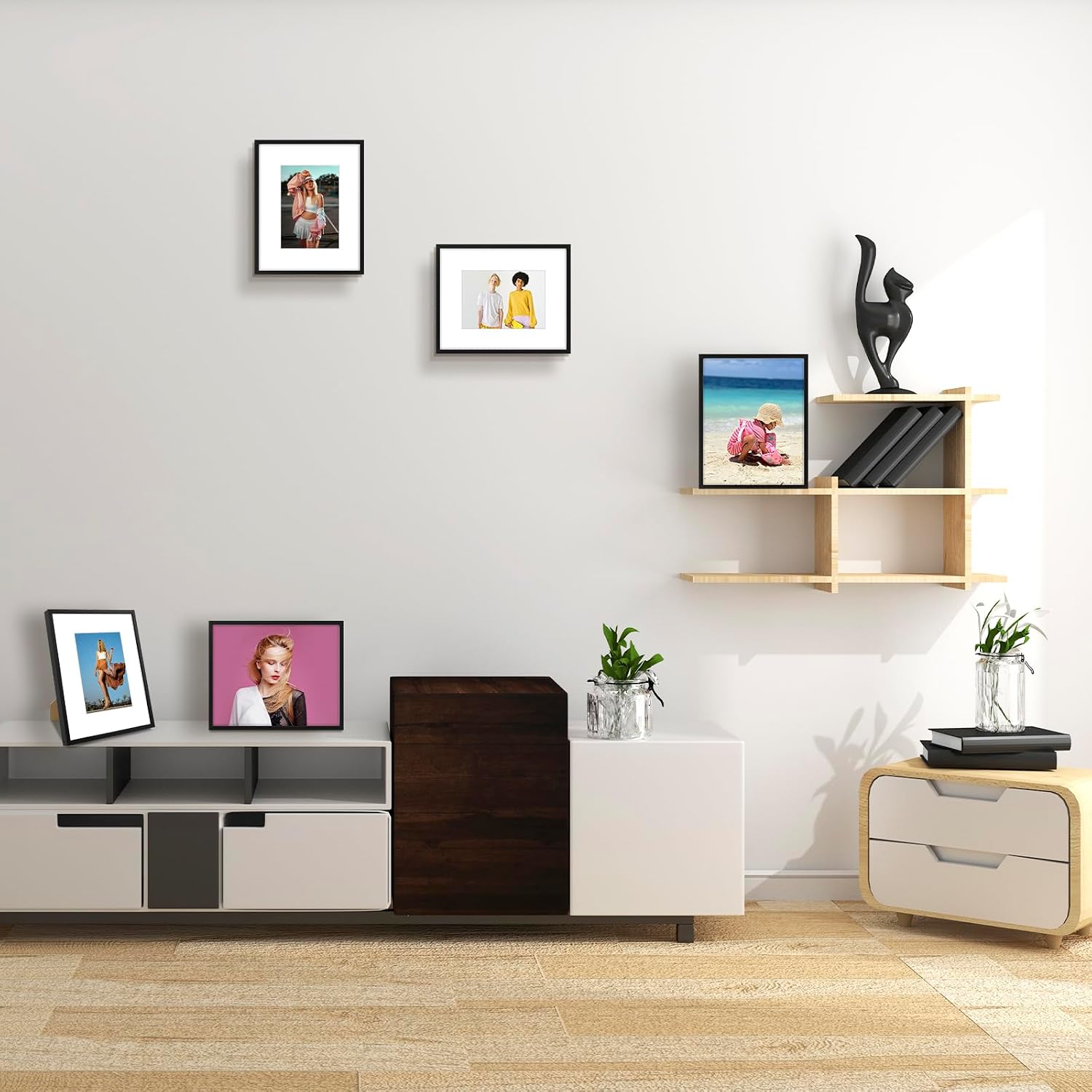 Golden State Art 2-Pack 8x10 Aluminum Picture Frames with 5x7 Mat - Black Metal Photo Frames, Shatter-Resistant Plexiglass, Wall Mountable for Home & Office Decor, Horizontal or Vertical Display