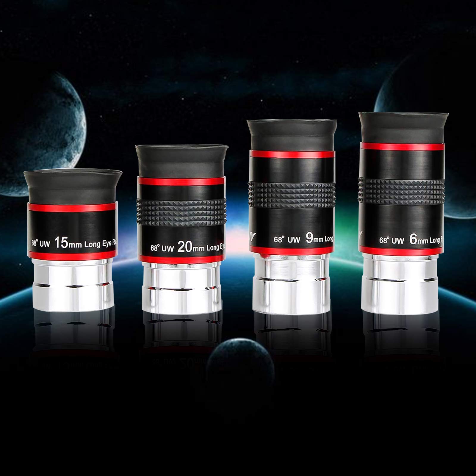 Lot de 4 oculaires ultra grand angle de 68 degrés pour télescope (6/9/15/20 mm) entièrement recouvert de vert 3,2 cm (6-9-15-20 mm)