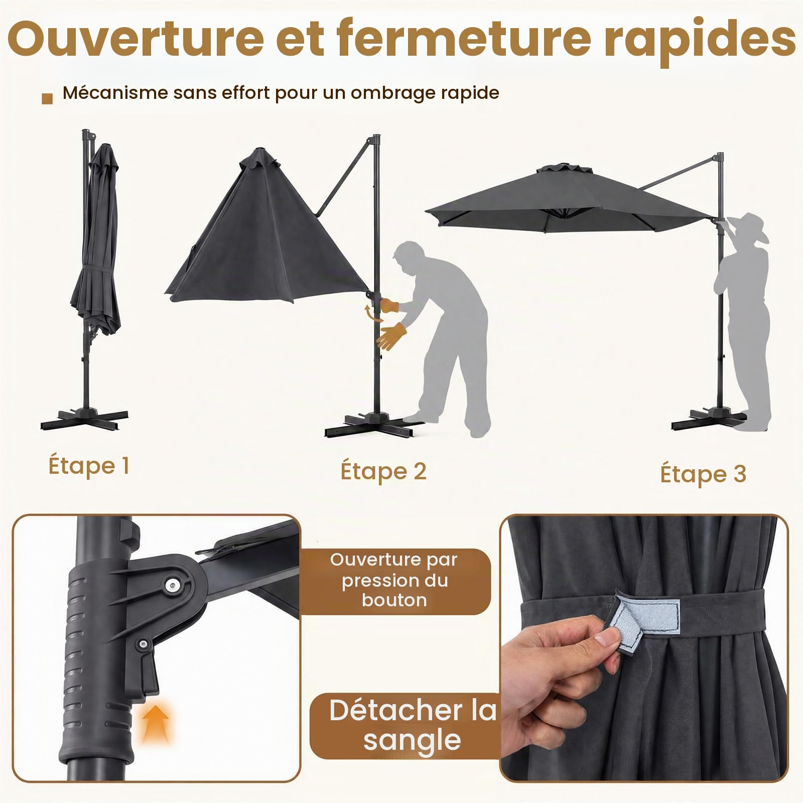 KOMFOTTEU 3M Parasol de Jardin Extérieur, Anti UV, Rotatif 360°