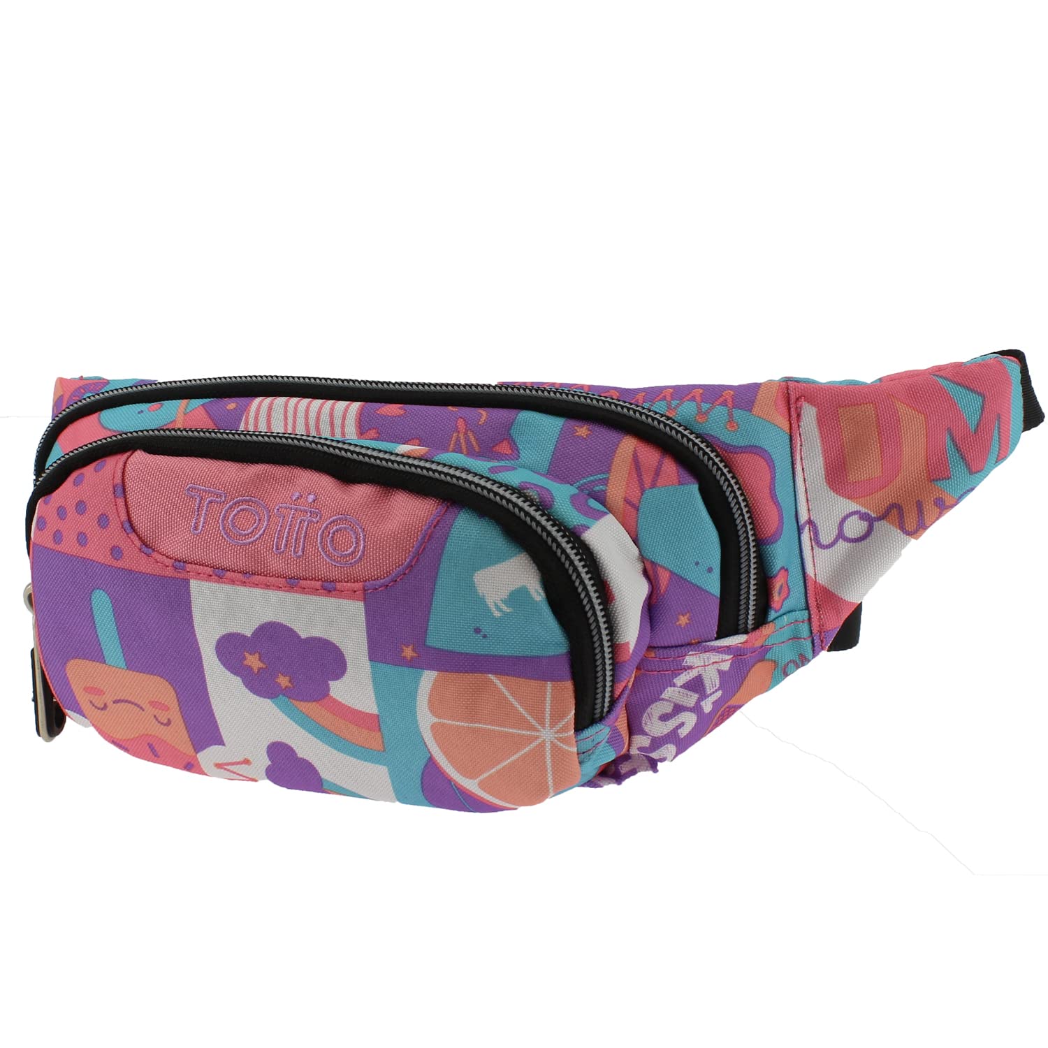 TOTTO - Riñonera para Niños, Modelo Gancho, Capacidad 1 L, con 1 Compartimento Principal y 1 Bolsillo Delantero, Tejido Poliéster de Alta Densidad y Calidad, Tira Ajustable, Estampado Helados y Frutas