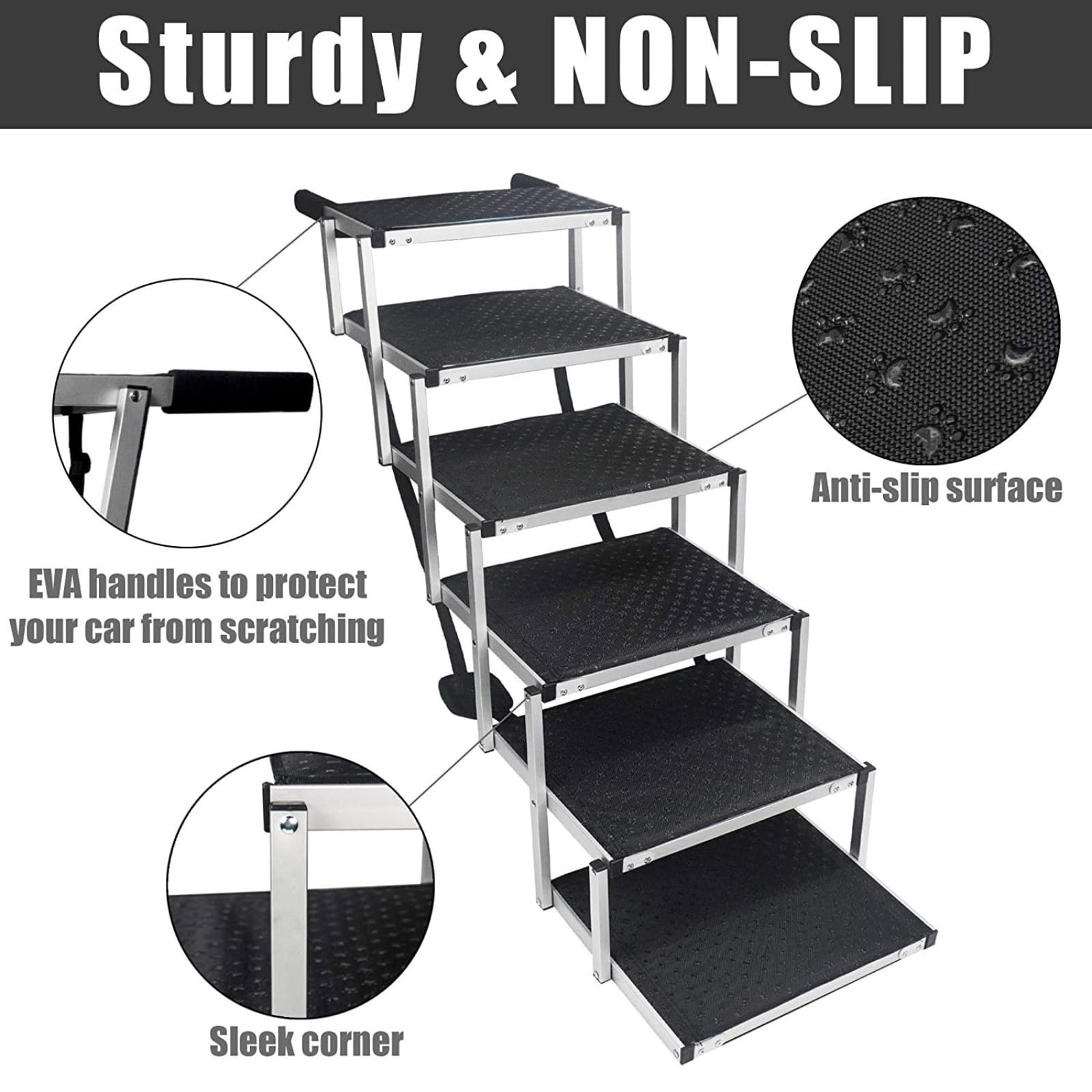 Rampa de coche para perros, escaleras para perros de 5/6 escalones para perros medianos y grandes, rampa plegable portátil para mascotas, escalones antideslizantes para perros, cama alta, escalera