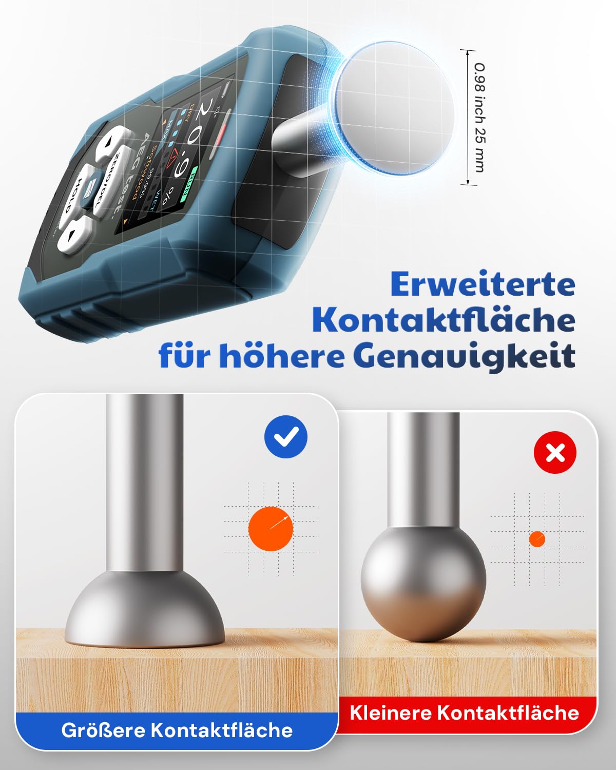 AWT-590 wiederaufladbares Feuchtemessgerät Mauerwerk, Feuchtigkeitsmessgerät Wand, Halbkugel Feuchtigkeitsmesser für Holz, Gipskarton und Ziegel, mit einstellbarem Alarm und Datenaufzeichnung