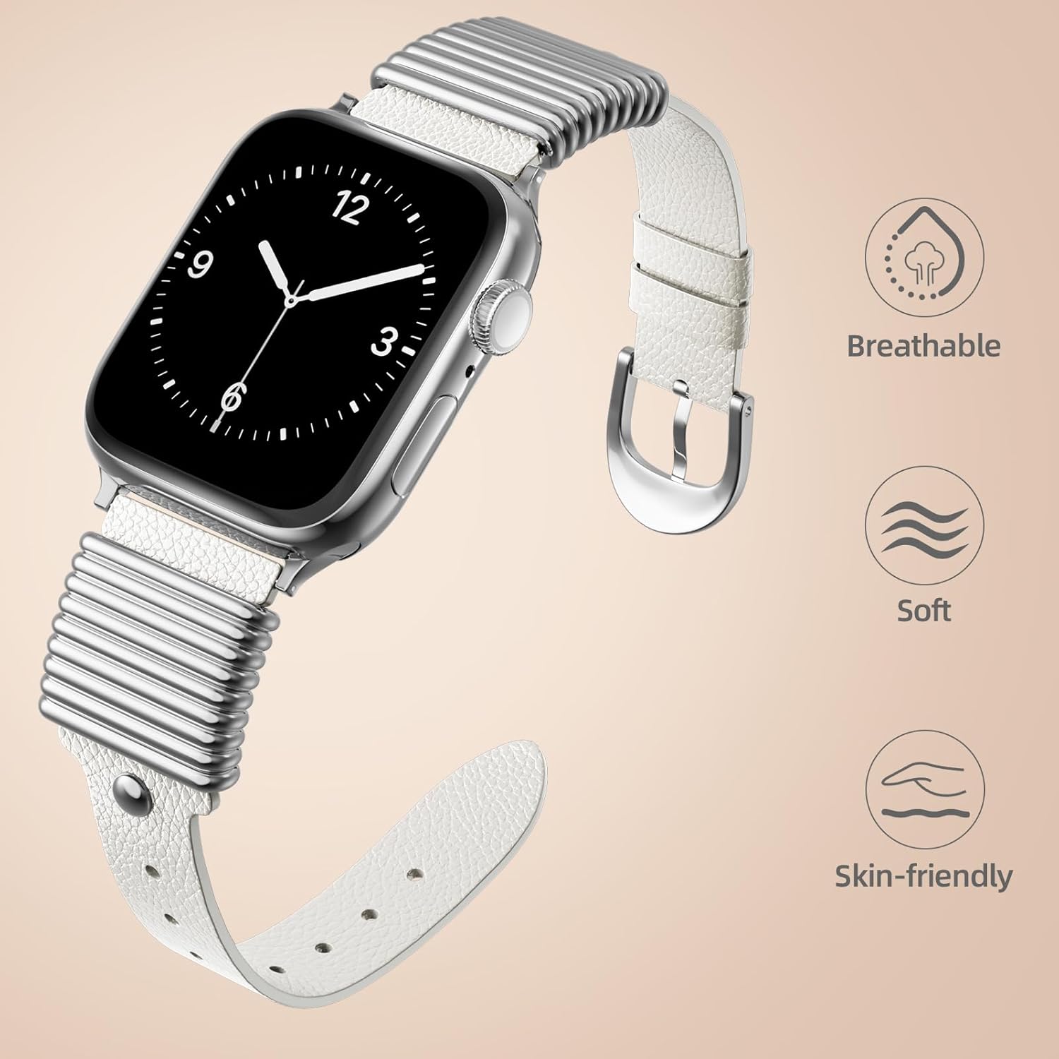 Bestsure Leather Bands for Apple Watch Bands 49 46 45 44 42 mm Women Men, Slim Dressy Fancy Designe Metal Ring Loops for iWatch Ultra SE Series 11 10 9 8 7 6 5 4 3 2 1