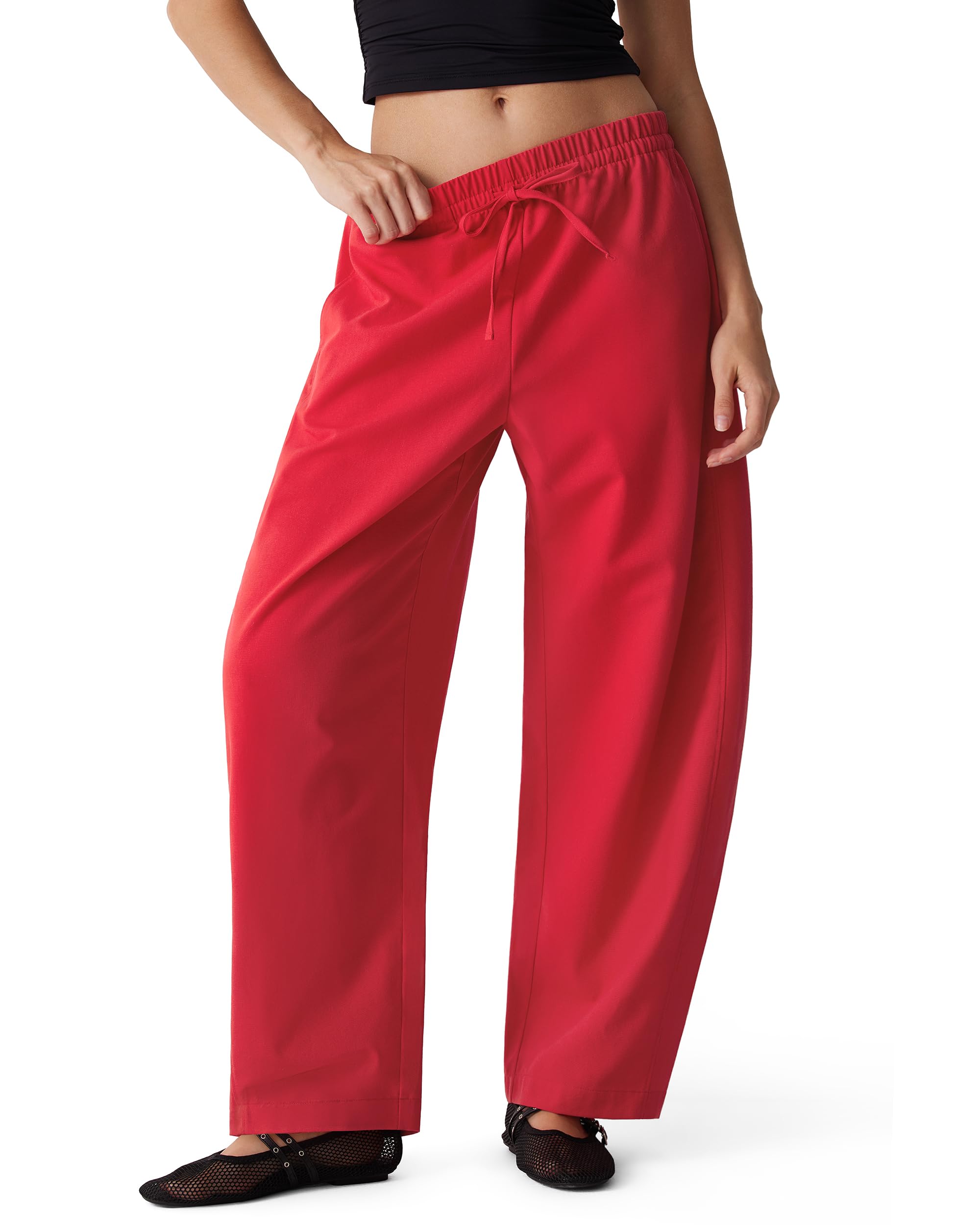 MOOSLOVER Women Linen Lightweight Barrel Pants Drawstring Comfort Casual Lounge Pants Baggy Loose Ankle Pants with Pocket
