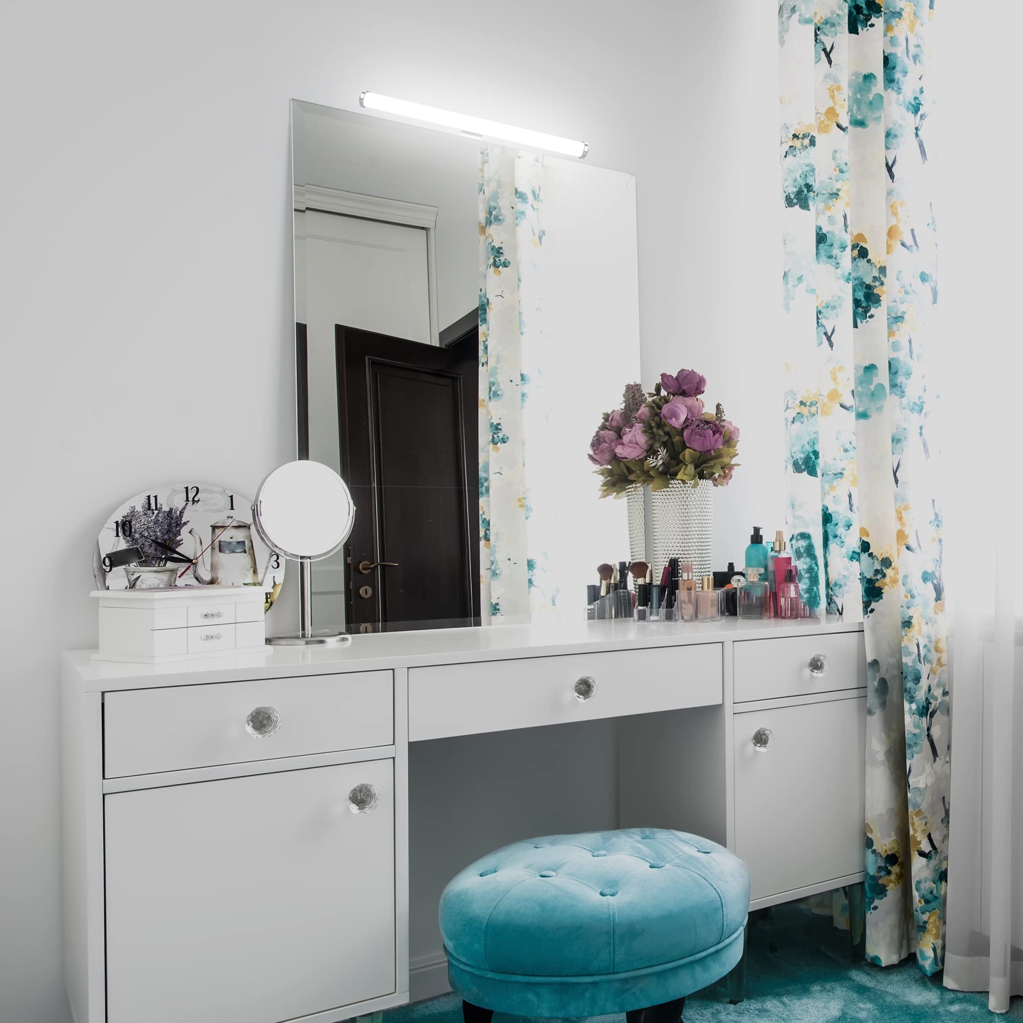 Aourow Lámpara de Espejo LED 40cm 10W 1200lm,Luz de Espejo de Baño Neutra Blanca Súper Brillante 4000K,Impermeable IP44,Aplique de Espejo de Baño No Estroboscópico 230V,Clase II(Sin Interruptor)