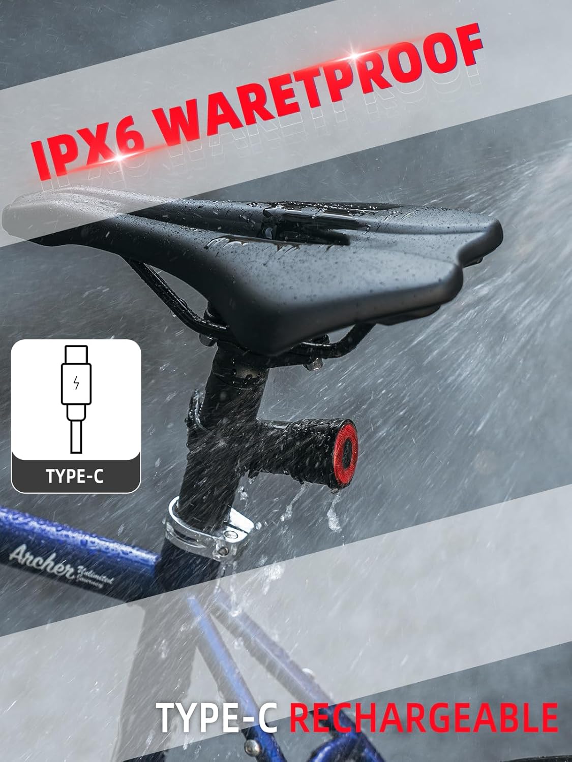 ROCKBROS Smart Bike Tail Light Brake Sensing Bicycle Rear Lights for Night Riding with IPX6 Waterproof, Type C USB Rechargeable