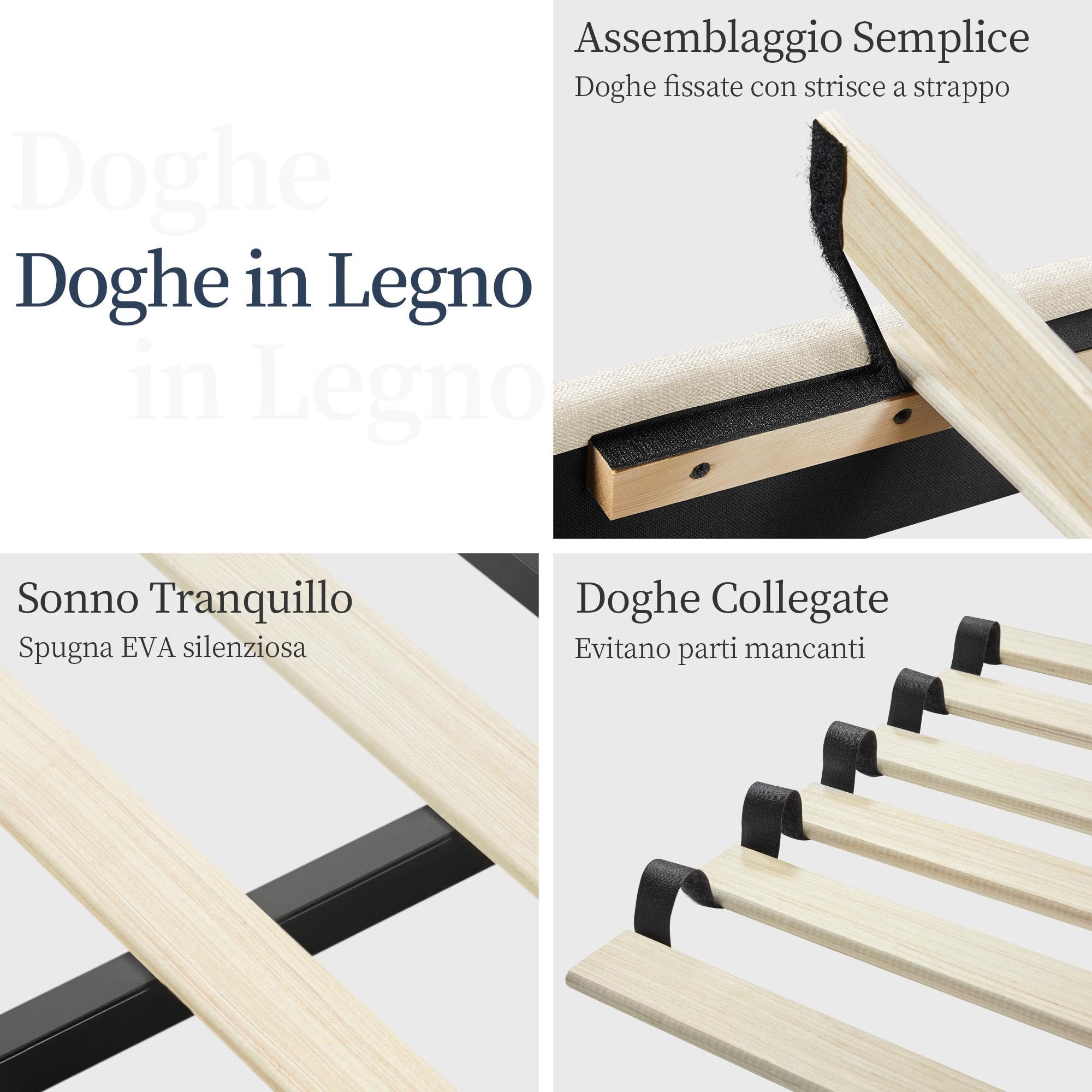 Yaheetech Letto Imbottito 160 x 200 cm Matrimoniale Testiera a Strisce con Rete a Doghe in Legno e Metallo Struttura Letto a Piattaforma Antirumore Montaggio Facile e Veloce Beige