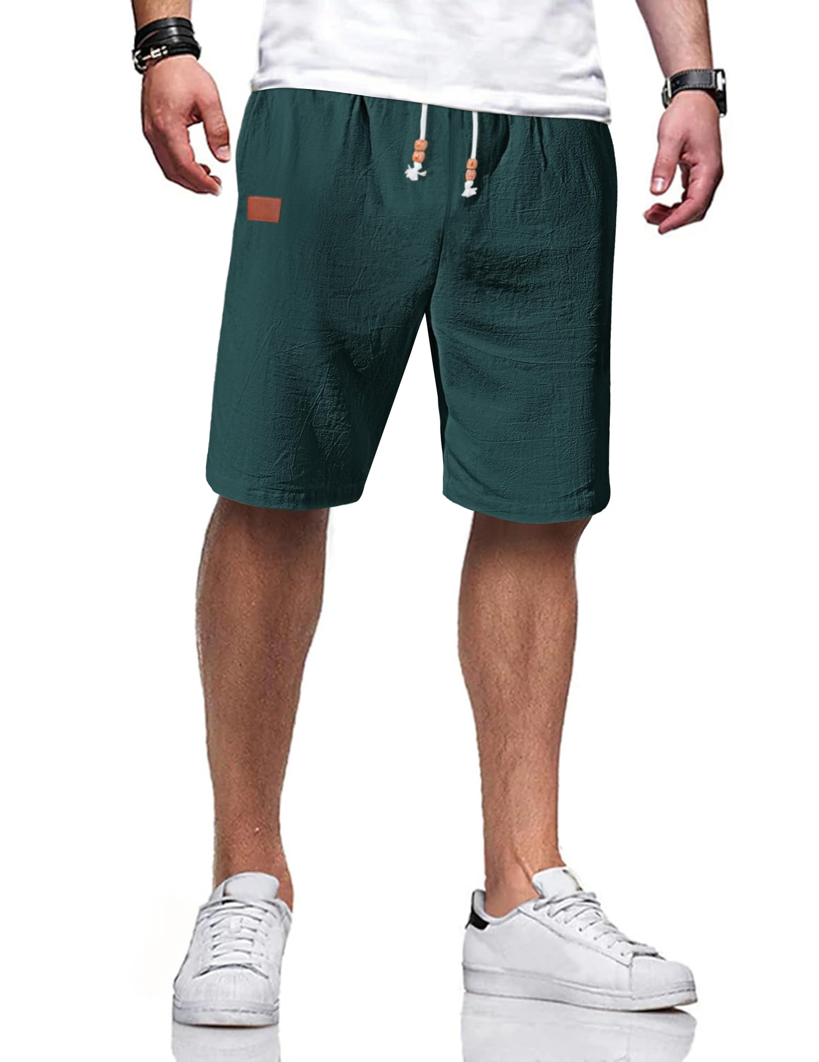 TARAINYA Leinen Kurze Hosen Herren Baumwolle mit Gummizug Freizeithose Shorts Herren Sommer Casual Leicht mit Taschen