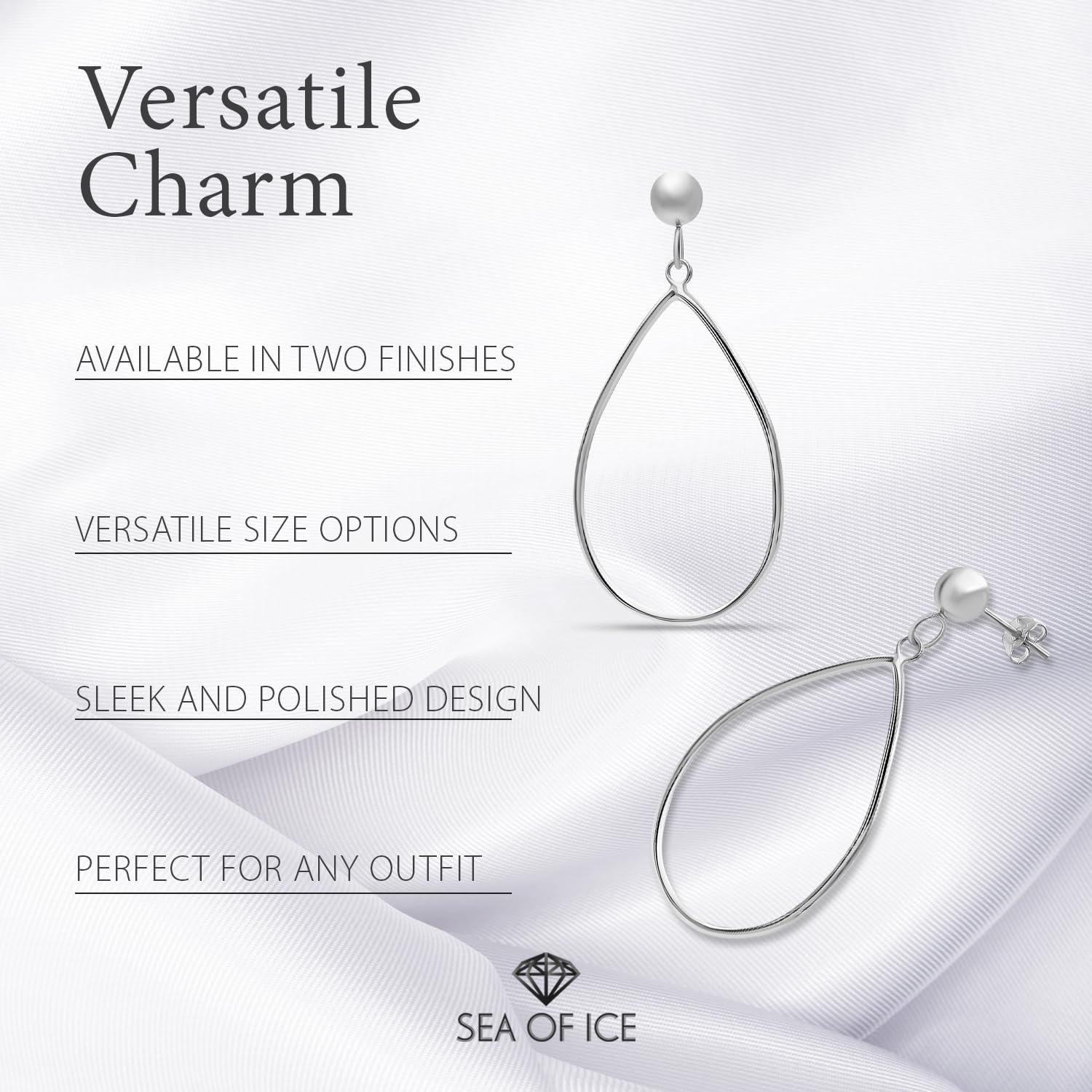Sterling Silver Open Teardrop Dangle Hoop Earrings 5mm Bead Post Dangle Earrings for Women