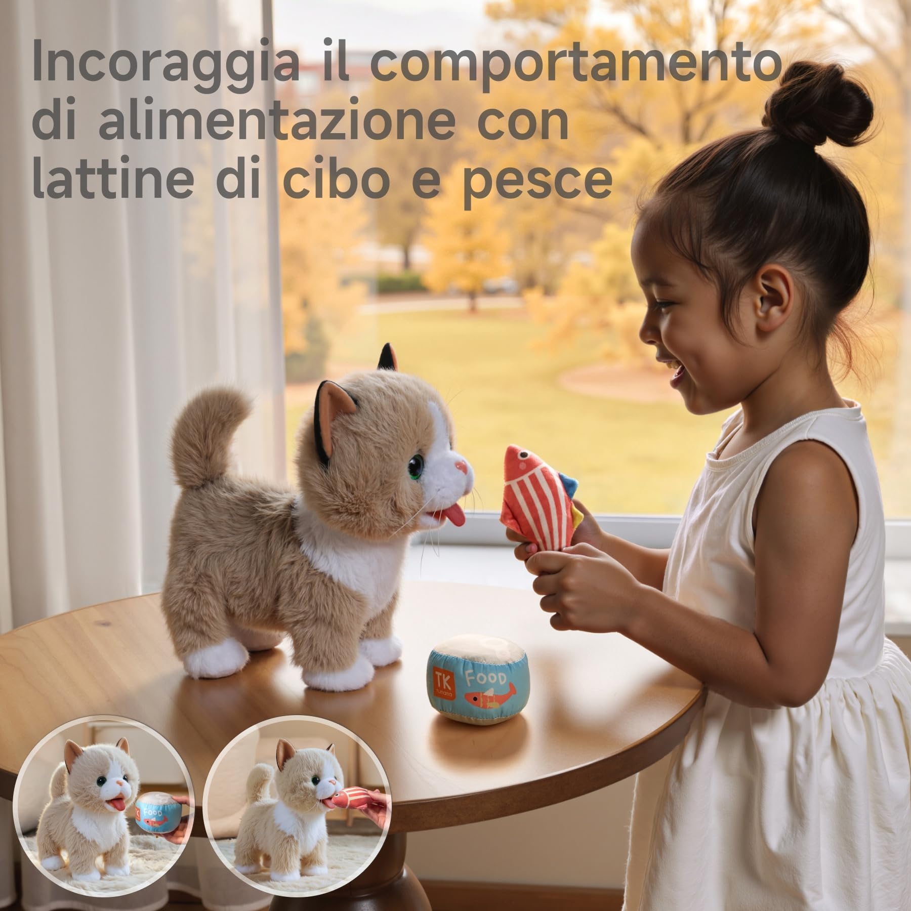 TUMAMA Peluche Gatto Gioco Interattivo Che Abbaia e Cammina e Miagola, Giochi Gatto Interattivi, Elettronico Pet Giocattolo Per Robot Gatti Per Bambini, Gattino Di Peluche Piccolo Per 3 4 5 6 Anni