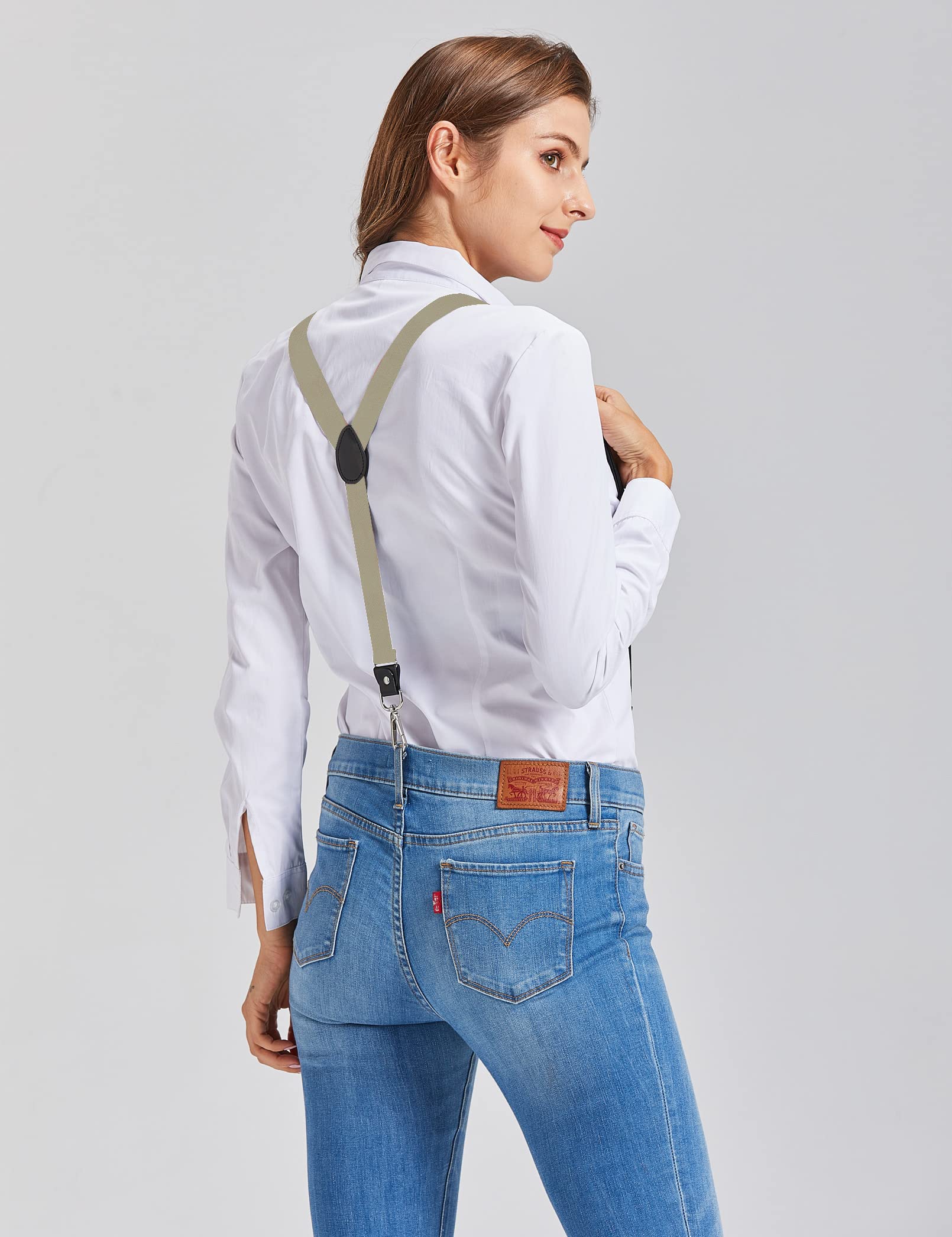 Hosenträger Damen und schlanker Herren Extra Stark 2,5cm mit Karabiner Haken Elastischen Riemen für Jeans