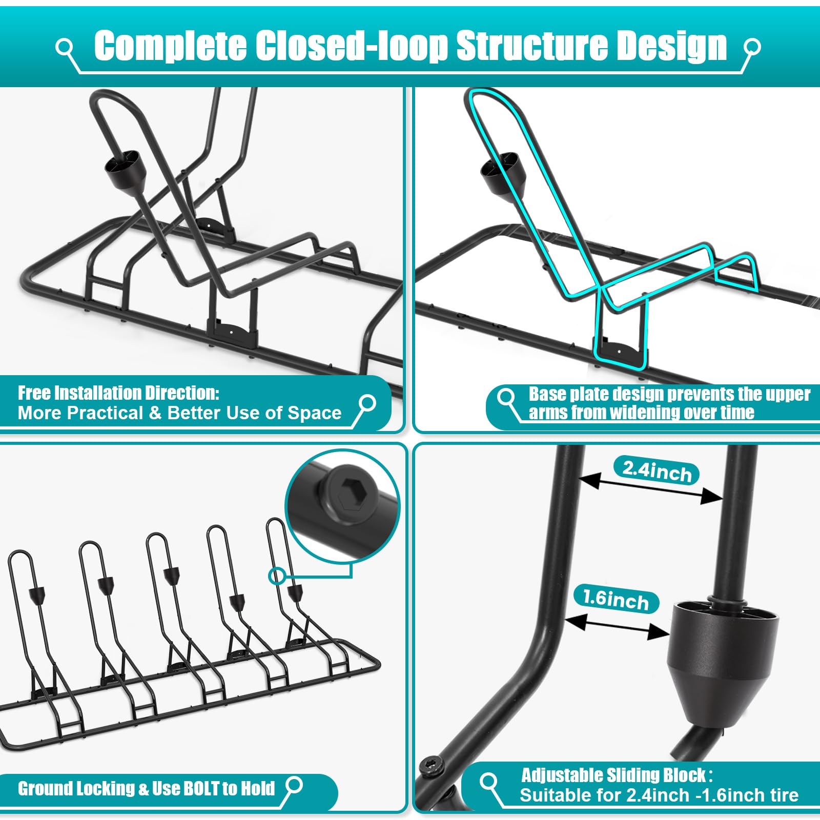 Floor Bike Stand for 5 Bikes, Bike Rack Safeguard Disc Brakes & Derailleurs, Waterproof Bike Holder Road/Kids/MTB Bicycles, Fits 12"-29" Tires, Upgraded 0.63" Steel Tubes, for Indoor Outdoor Garage
