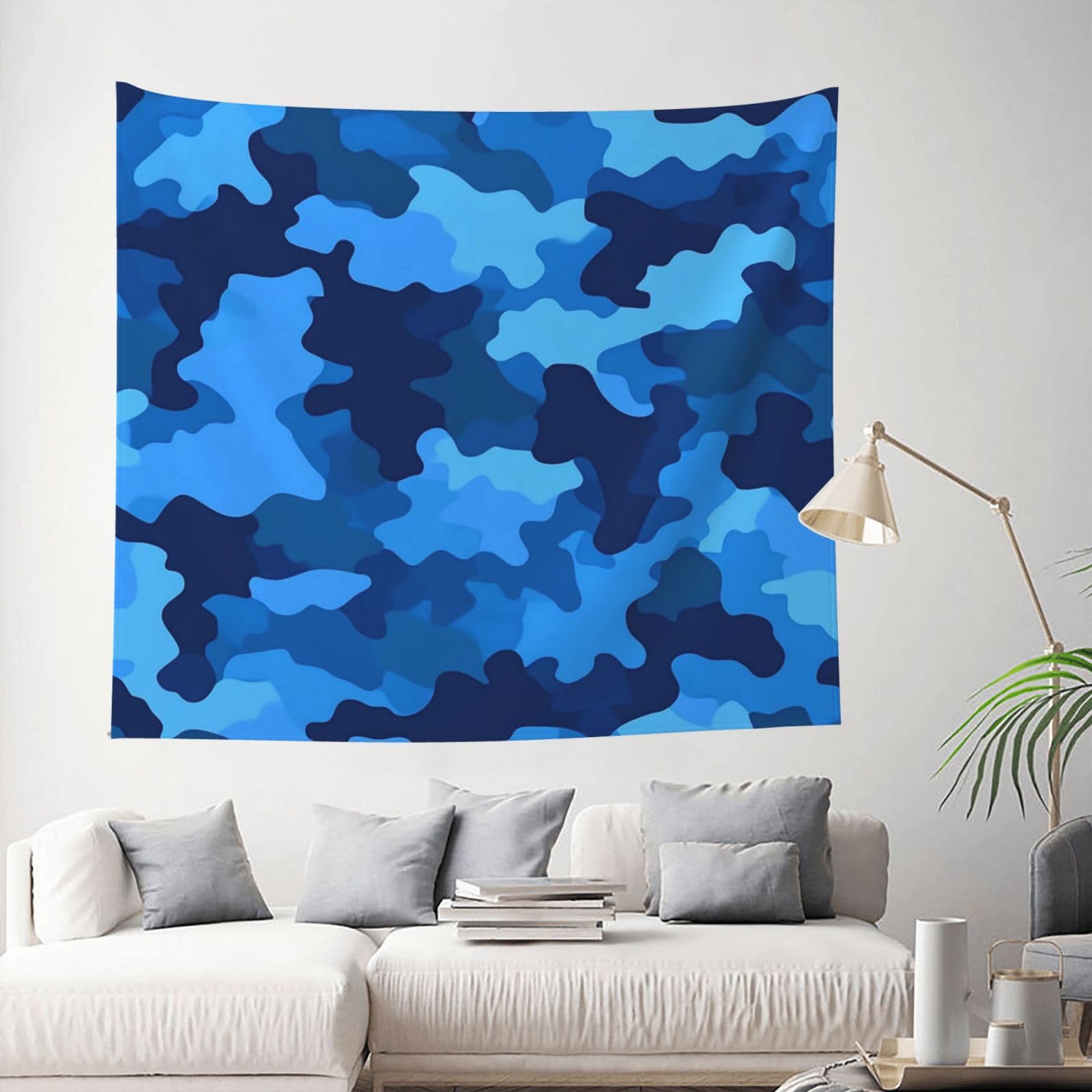 QLDETUPWLX Tapestry 153 X 130 CM Inches Wall Hanging for Living Room Blue Camo Tapestrys Home Decor Soft Aesthetic Tapestries Hanging Decor Blanket Wall Tapestry for Bedroom Dorm Indoor Outdoor