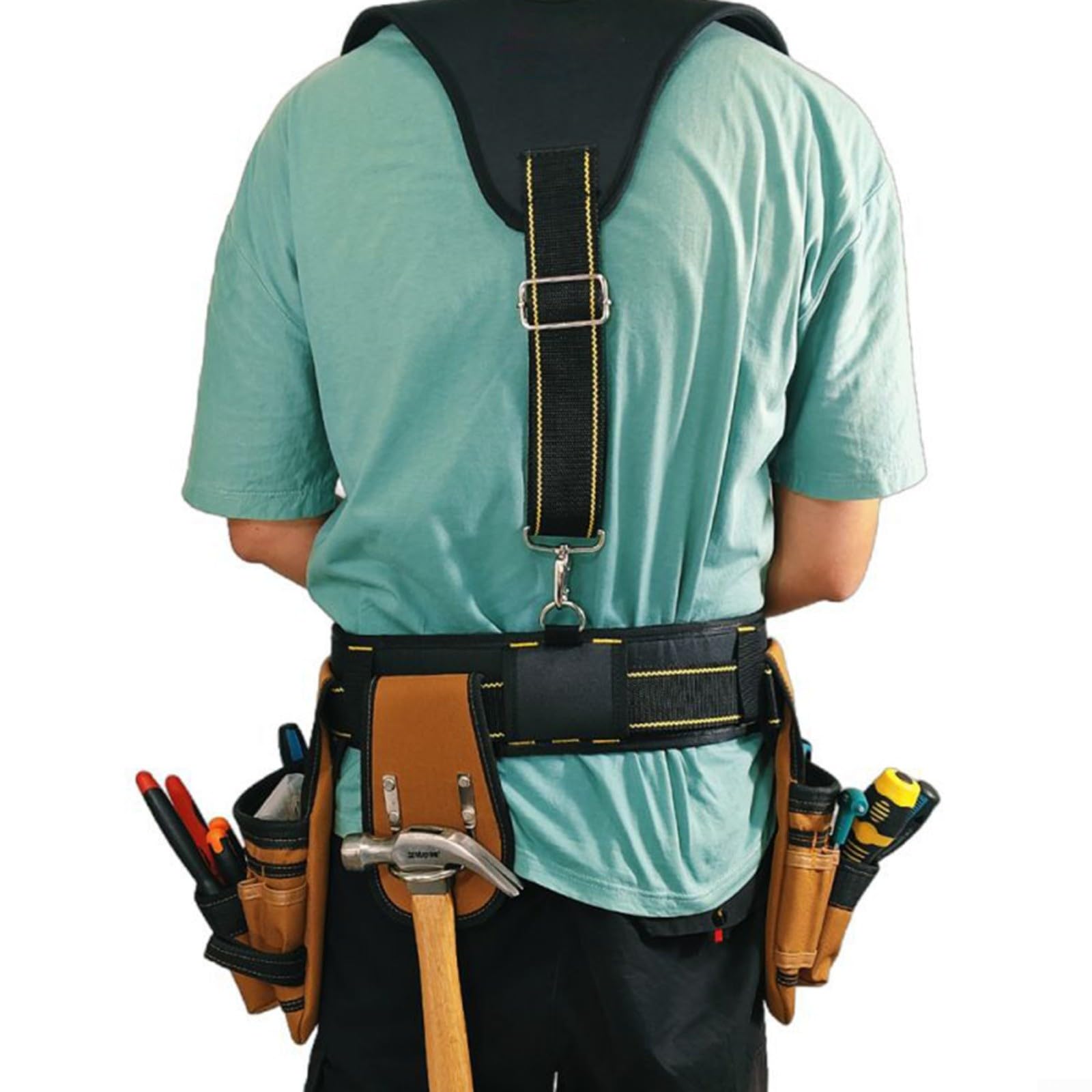 Portautensili in pelle per attrezzi da cintura organizer regolabile con tasche multiple e scomparti per lavoratori edili, elettricisti (D)