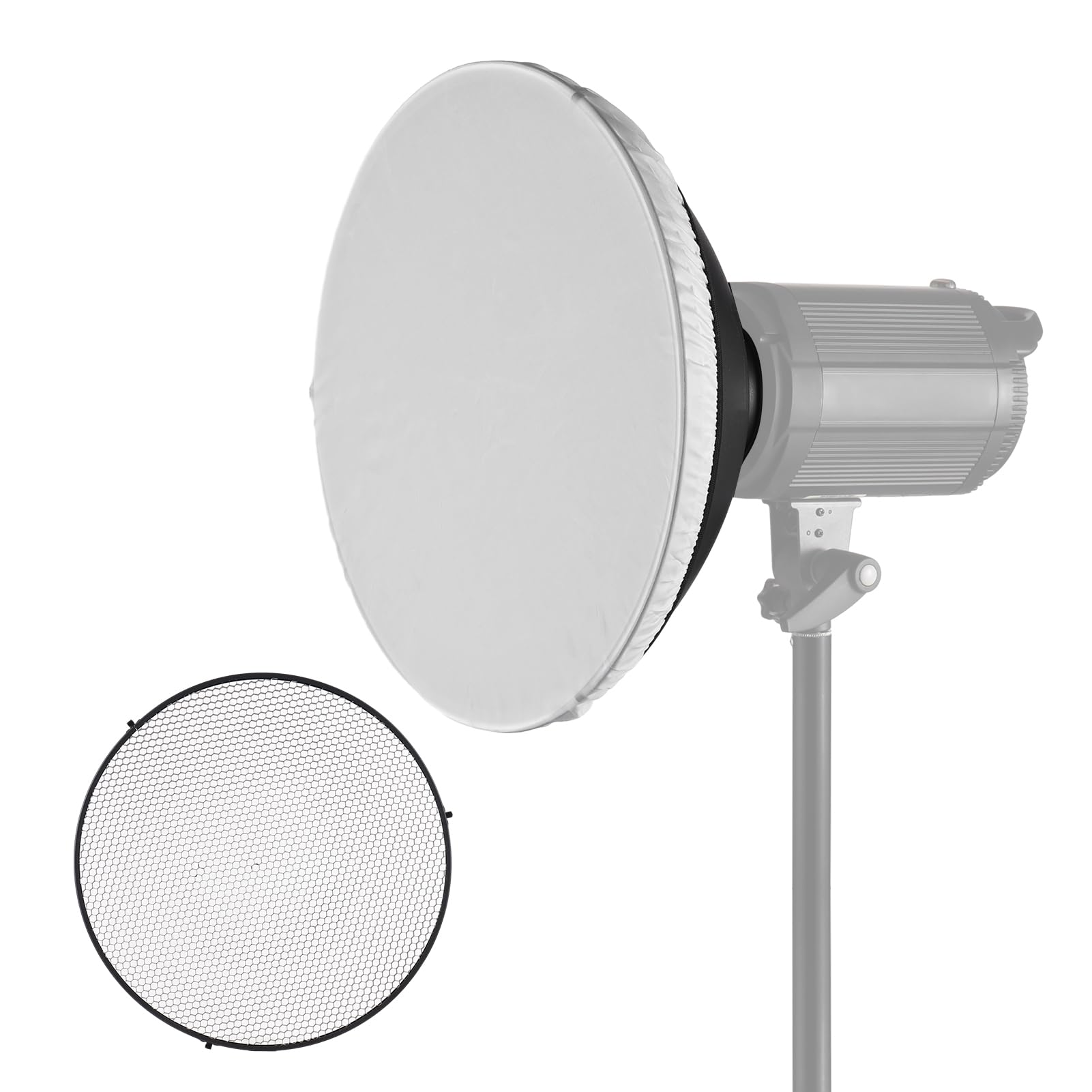 Andoer 15,35 Zoll Bowens Mount Beauty Dish Standardreflektor Diffusor Lampenschirmschale mit 60° Wabengitter und Mittelreflektor für Bowens Mount Studio Strobe Flash Light Speedlite