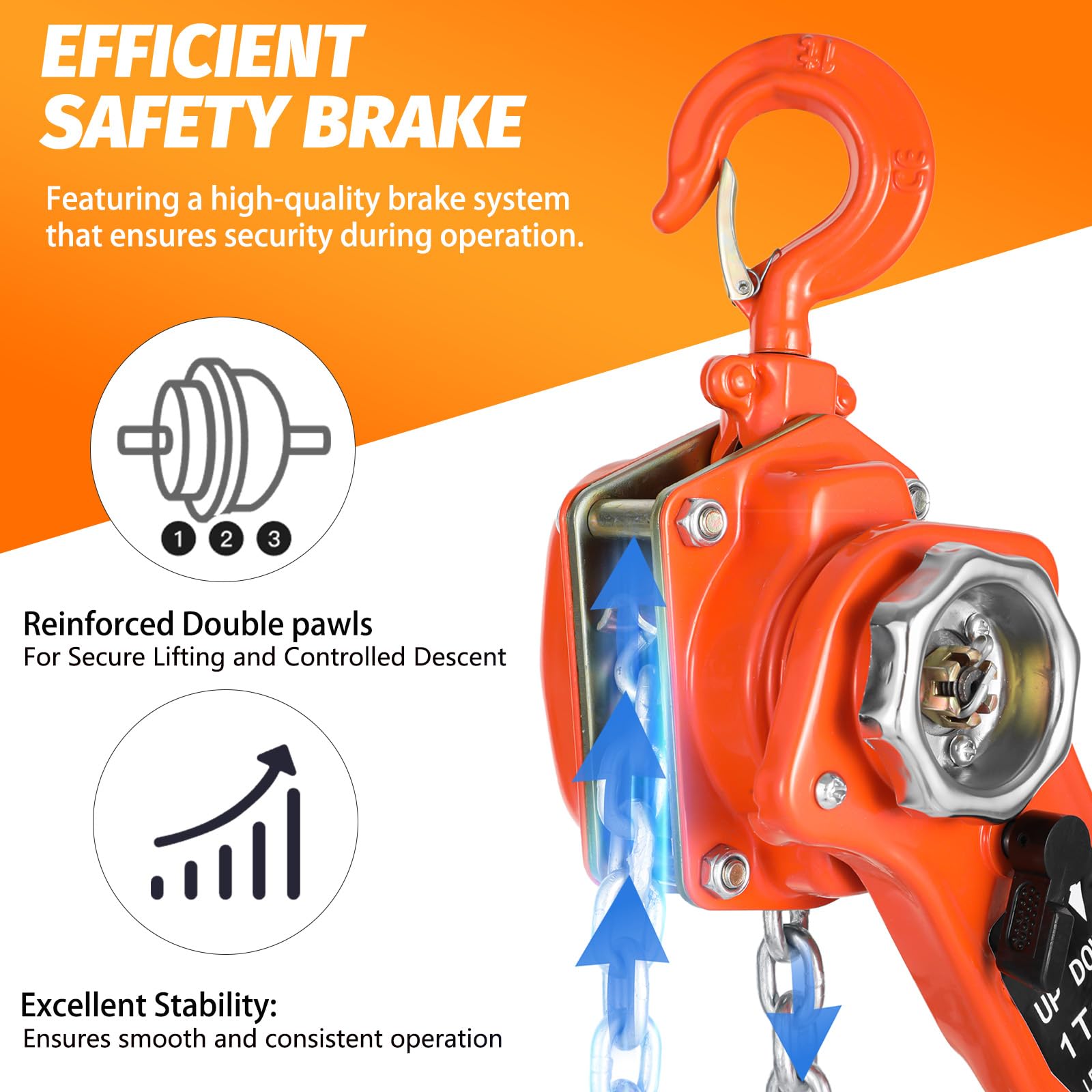 1 Ton Chain Hoist - 10FT Lift, Manual Ratchet -5