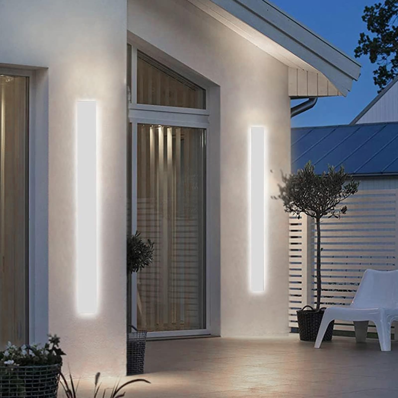 Lunga Striscia LED Applique Esterno da Parete Bianca Barra Metallo Acrilico IP65 Fredda Luce Diffusa su Entrambi i Lati Lampada da Parete Interno Up Down Illuminazione Terrazza Corridoio Camera,60cm