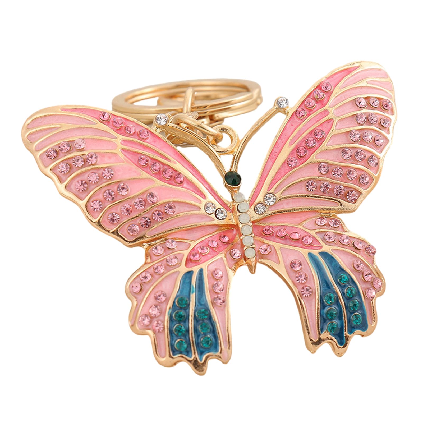 Ptilsery Women's Pink Stylish Crystal Butterfly Keychain For Gold Color Metal Animal Keyring Backpack Bag Charm Fashion Jewelry