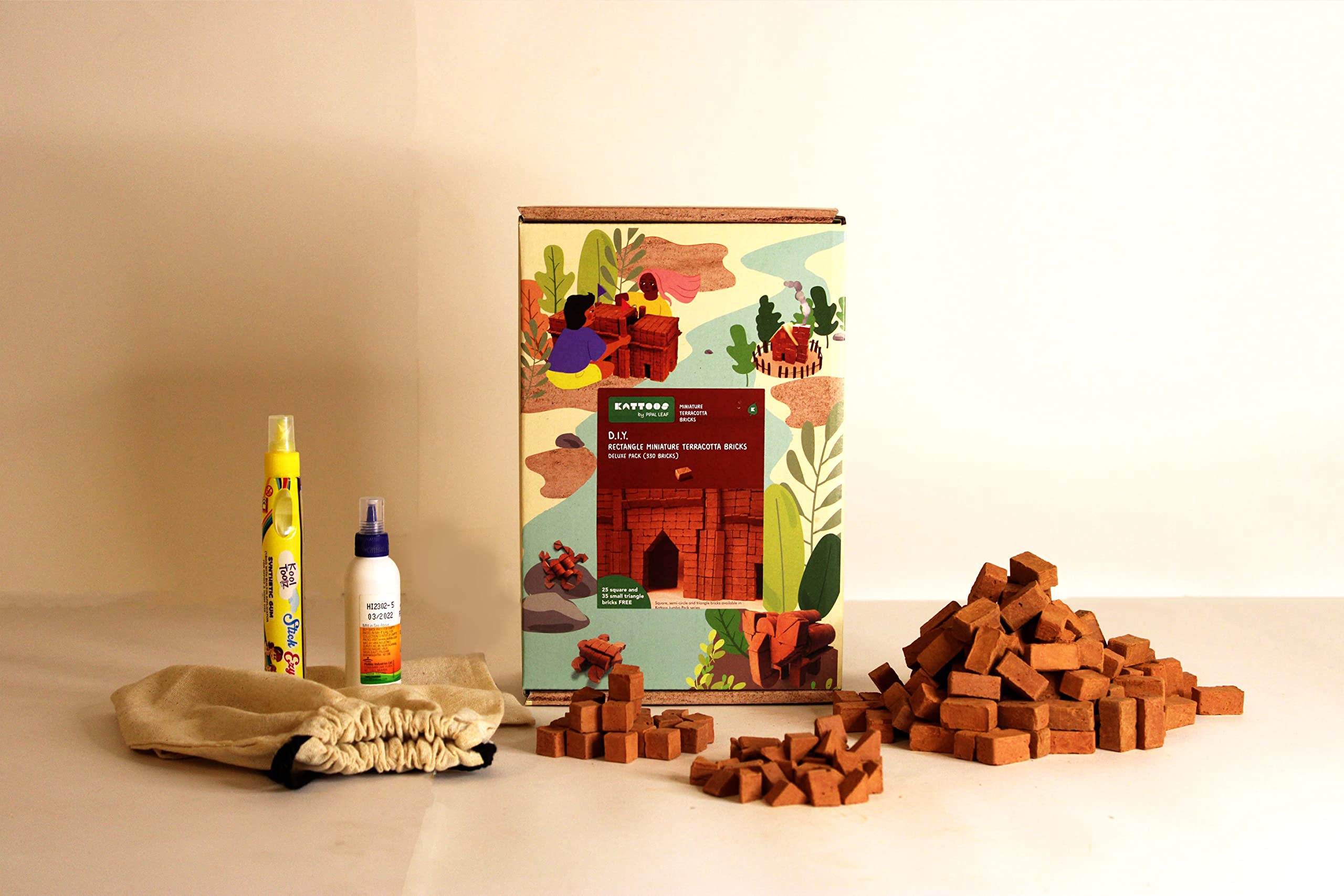 Kattoos Rectangle Miniature Terracotta - Reddish Brown Bricks, 390 nos. (330 Rectangle + 60 Other Shapes) Educational Building Toys for Kids, Birthday Gifts, Dioramas, Model Making - Image 2 thumbnail