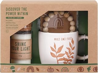 Meditation Set Discover the Power Within Kit Include Ceramic Mug Cup Sandalwood Bracelet & Eco-friendly Glass Candle Self Care Gifts for Women