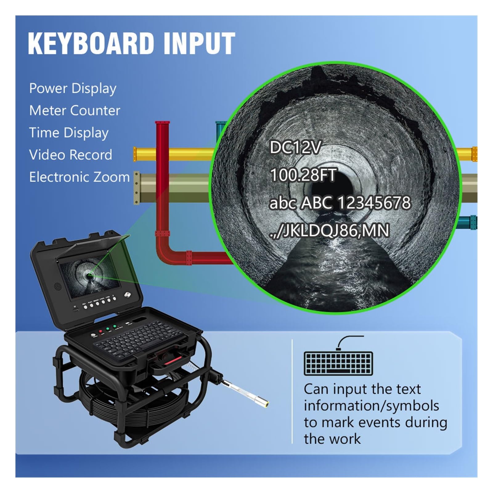 DVR 9 "IPS kamera inspekcyjna do rur kanalizacyjnych 23mm 1080P IP68 512HZ lokalizator endoskop licznik metrów z kartą graficzną 16GB 20/30/50/60M(23MM-5C-20M)