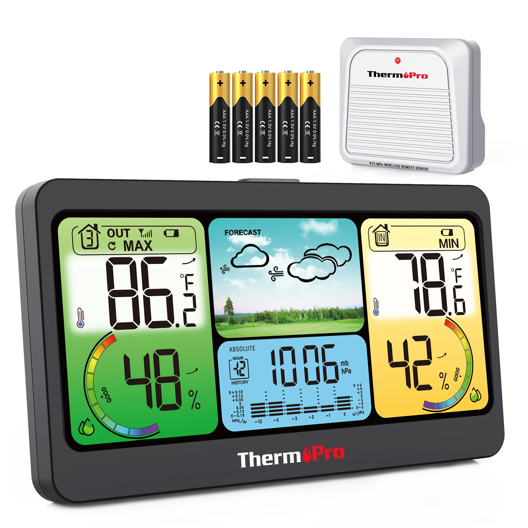 TP280 1000FT Home Weather Stations Wireless Indoor Outdoor Thermometer, Indoor Outdoor Weather Stations with Accurate Sensor, Inside Outside Weather Thermometer Barometer with Forecast