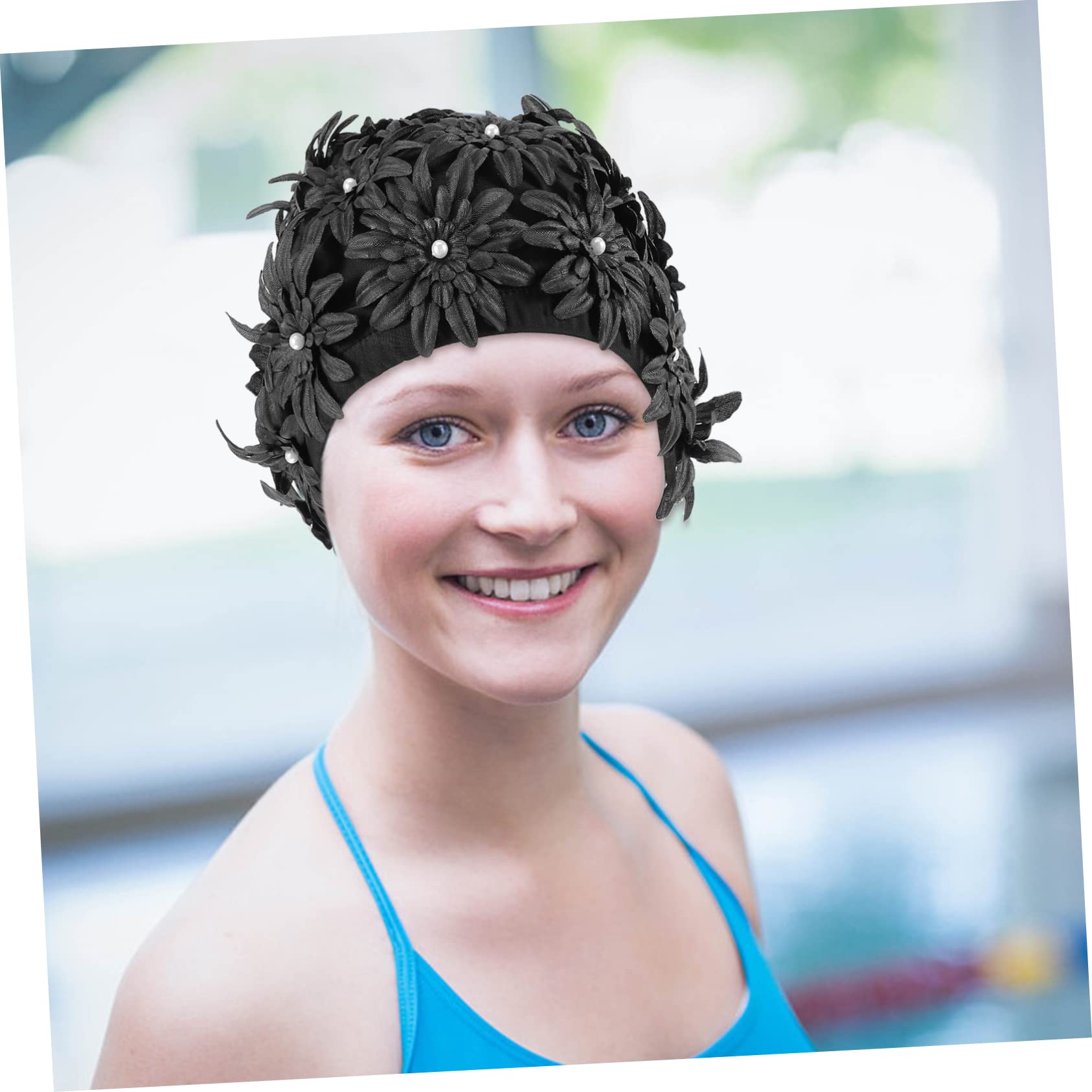 VANZACK Tapa De Natación De Flores Impermeable Nadar Sombrero De Natación Floral Tapa De Natación Impermeable Sombrero De Baño Retro Mujer Gorro De Baño Pelo Largo Brocado Negro