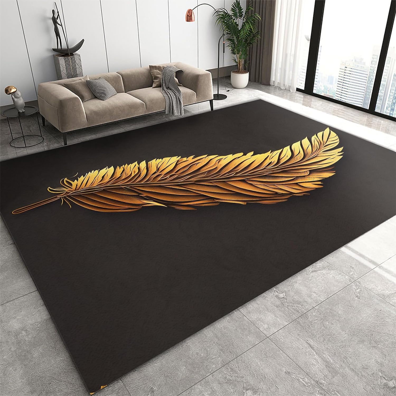 Tapis anti-slip imprimé plumes 3D pour éviter les glissades
