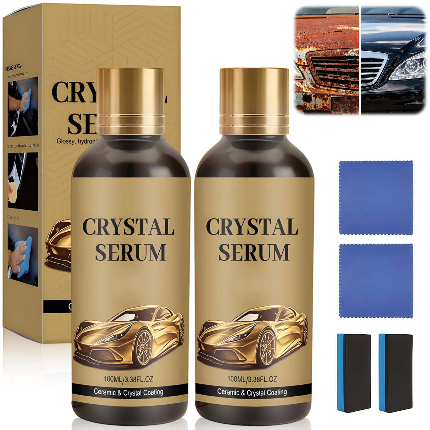 2PCS 100ML PTZ Crystal Serum – Advanced Graphene Ceramic Coating for Cars,9H Graphene Coating for Auto Car Detailing, High Gloss Crystal Coating for Car Lovers & Detailers