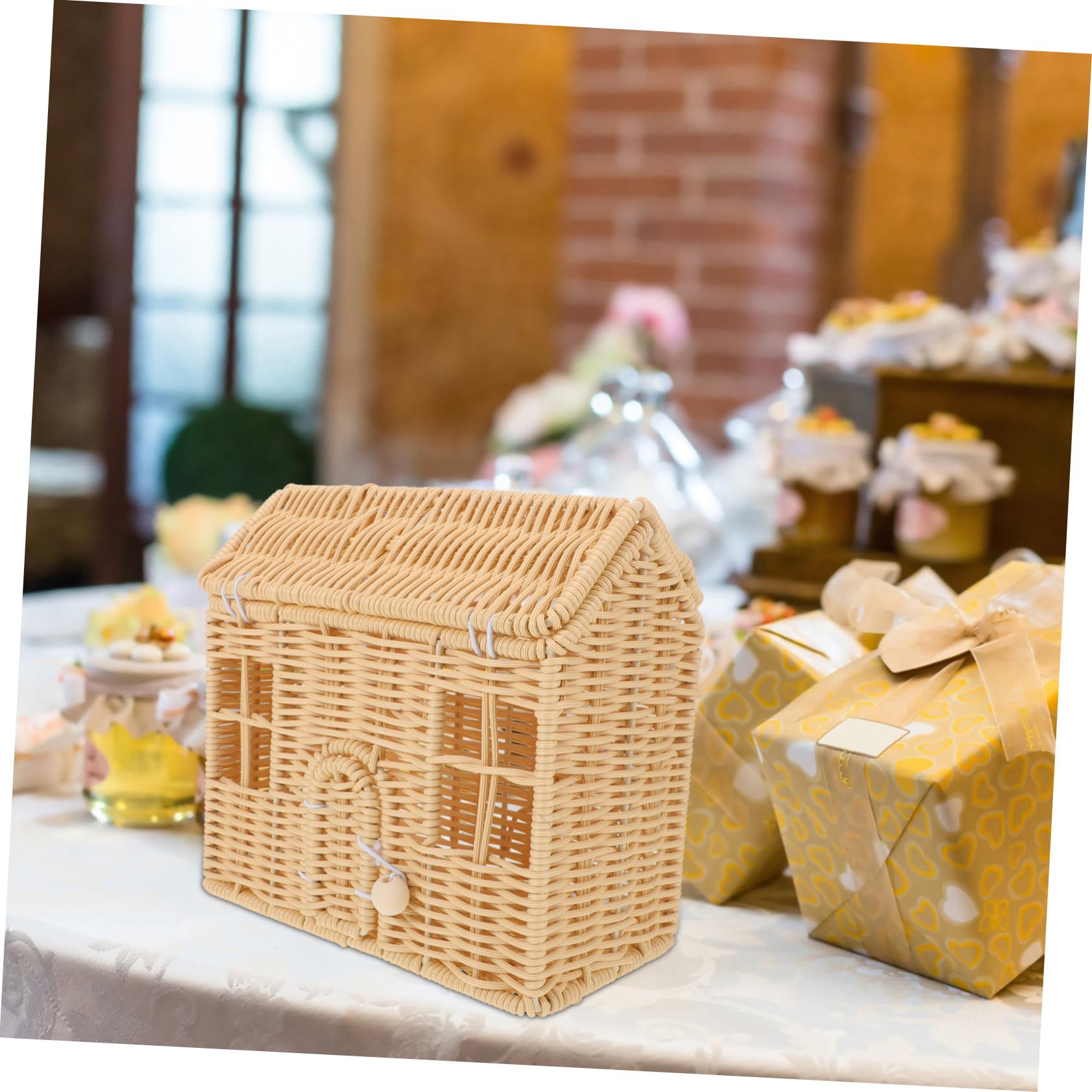 ULTECHNOVO Cesta de Dulces Navideña Tejida Mano con Asa Cesta de Casa de Muñecas Hecha de Ratán Sintético para Bodas Showers y Decoración Festiva