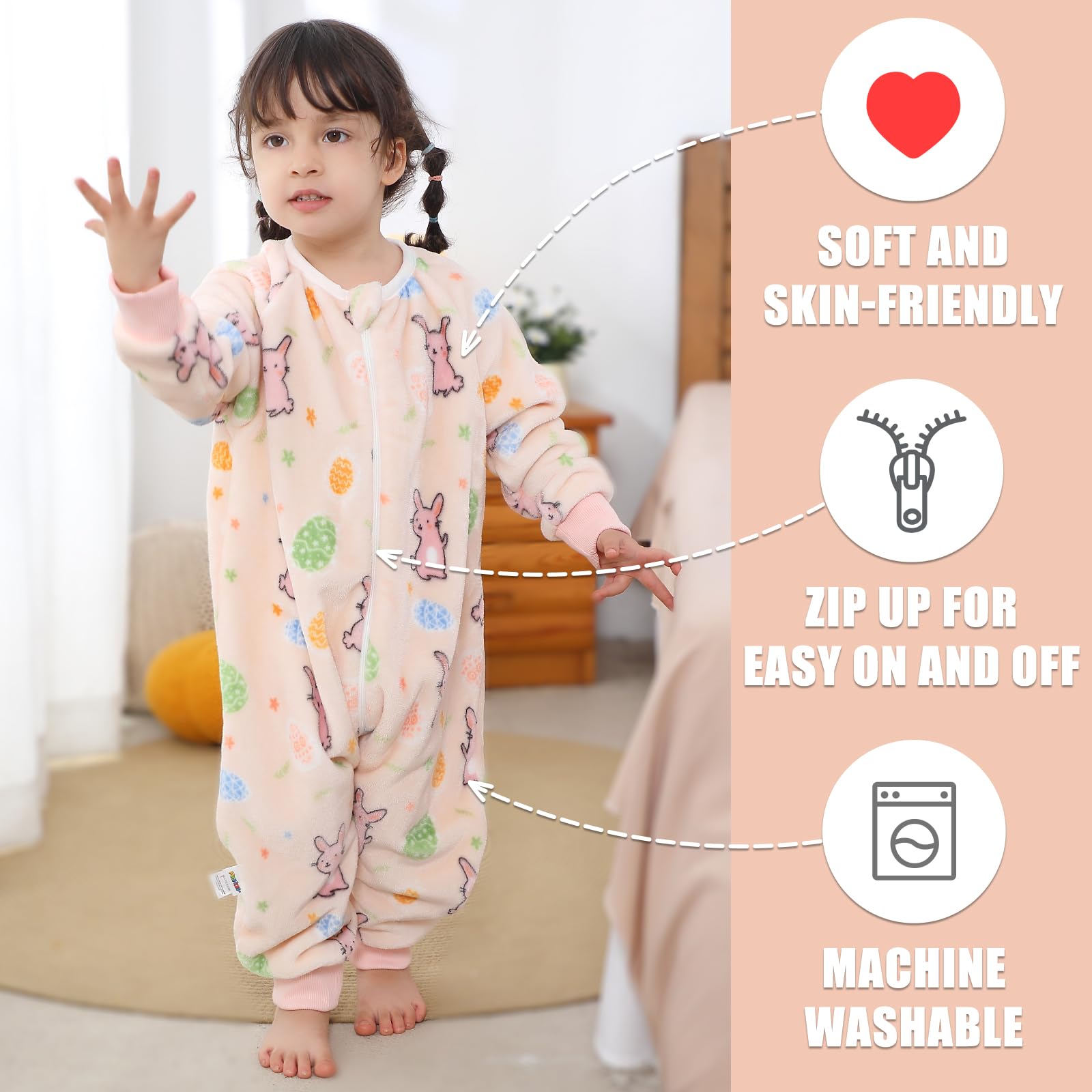 TMEOG Tutine Pigiama Invernale per Bambini e Bambine 1-6 Anni Flanella Maniche Lunghe con Zip
