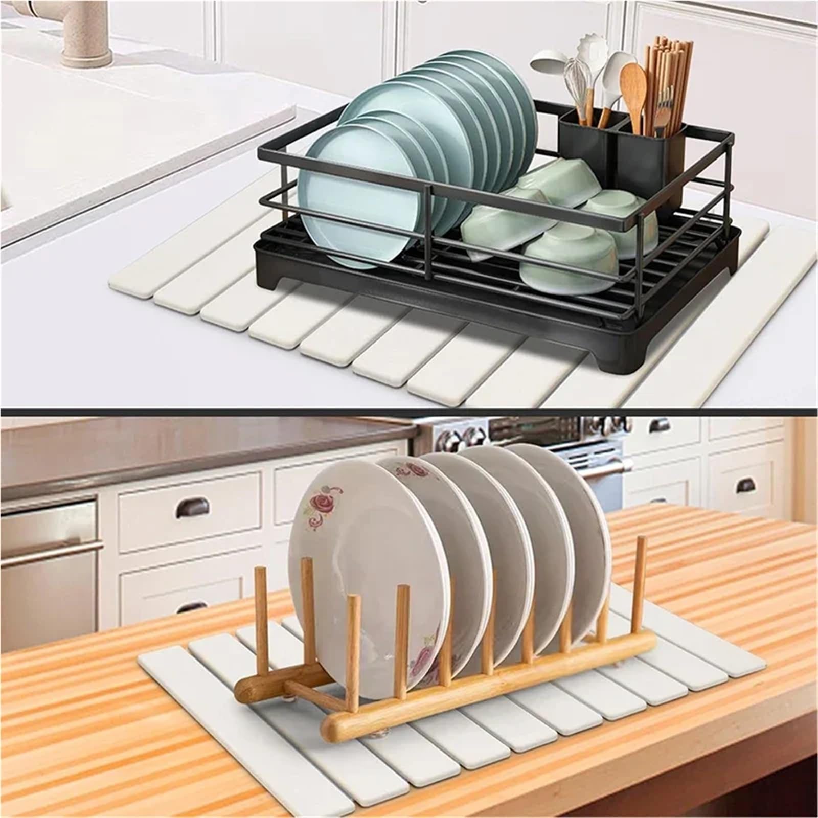 Tapis égouttoir Tapis d'égouttage en Pierre, Super Absorbant, Terre de diatomées, Pliable, for la Vaisselle et Le Plan Travail Cuisine