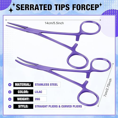 Vista 29 de BBTO Hemostat - Pinzas de hemostato curvadas y rectas para piercing, pinzas rectas y curvadas de acero inoxidable, pinzas de pesca (plata, 2 piezas)