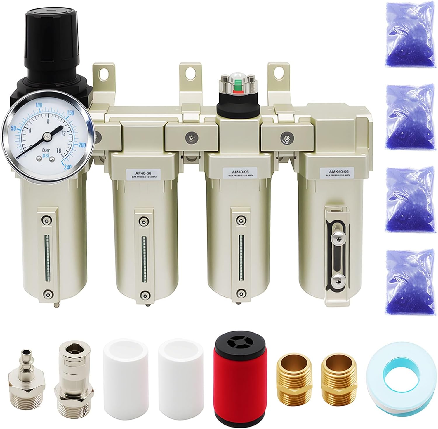 3/4" NPT Industrial Grade 4 Stage Gas Drying System, Coalescing Filter, Desiccant Dryer, Auto Drain, Compatible with Paint Spray, Plasma Cutter (Manual Version,3/4" NPT)