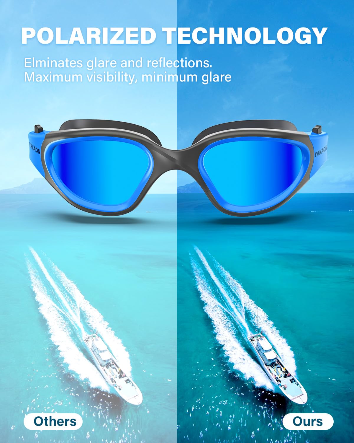 YAKAON A1 Polarisiert/Non Polarisiert Schwimmbrille für Herren und Damen, Schwimmbrille mit Spiegel/Rauch Linse UV-Schutz Anti Nebel Verstellbar Profi Schwimmbrillen für Erwachsene Jugendliche