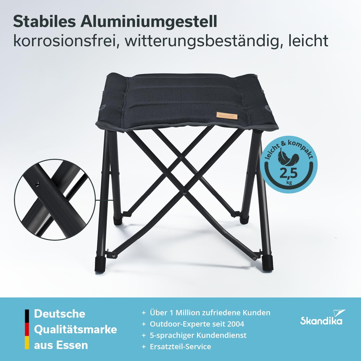 Skandika Lepola XL stołek kempingowy, składany, aluminium, wysokość 40 cm, do 120 kg, przenośny taboret w podróży | składany taboret, składany stołek, krzesła kempingowe, krzesła składane, na kemping