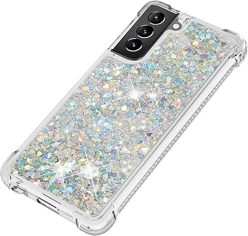 Miniatura 5 de LEMAXELERS Funda compatible con Galaxy S21+ 5G, funda transparente líquida con purpurina flotante de arena movediza a prueba de golpes, funda