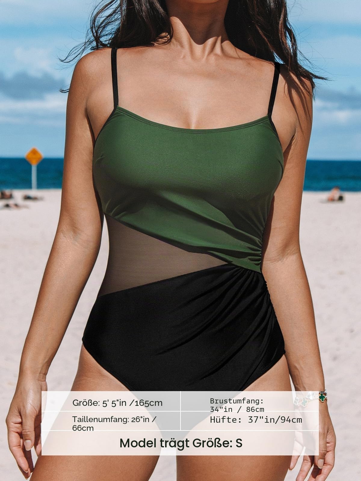 CUPSHE Damen Badeanzug U Ausschnitt Sheer Netzstoff Bauchweg Raffung Zierausschnitt Einteilige Bademode Swimsuit
