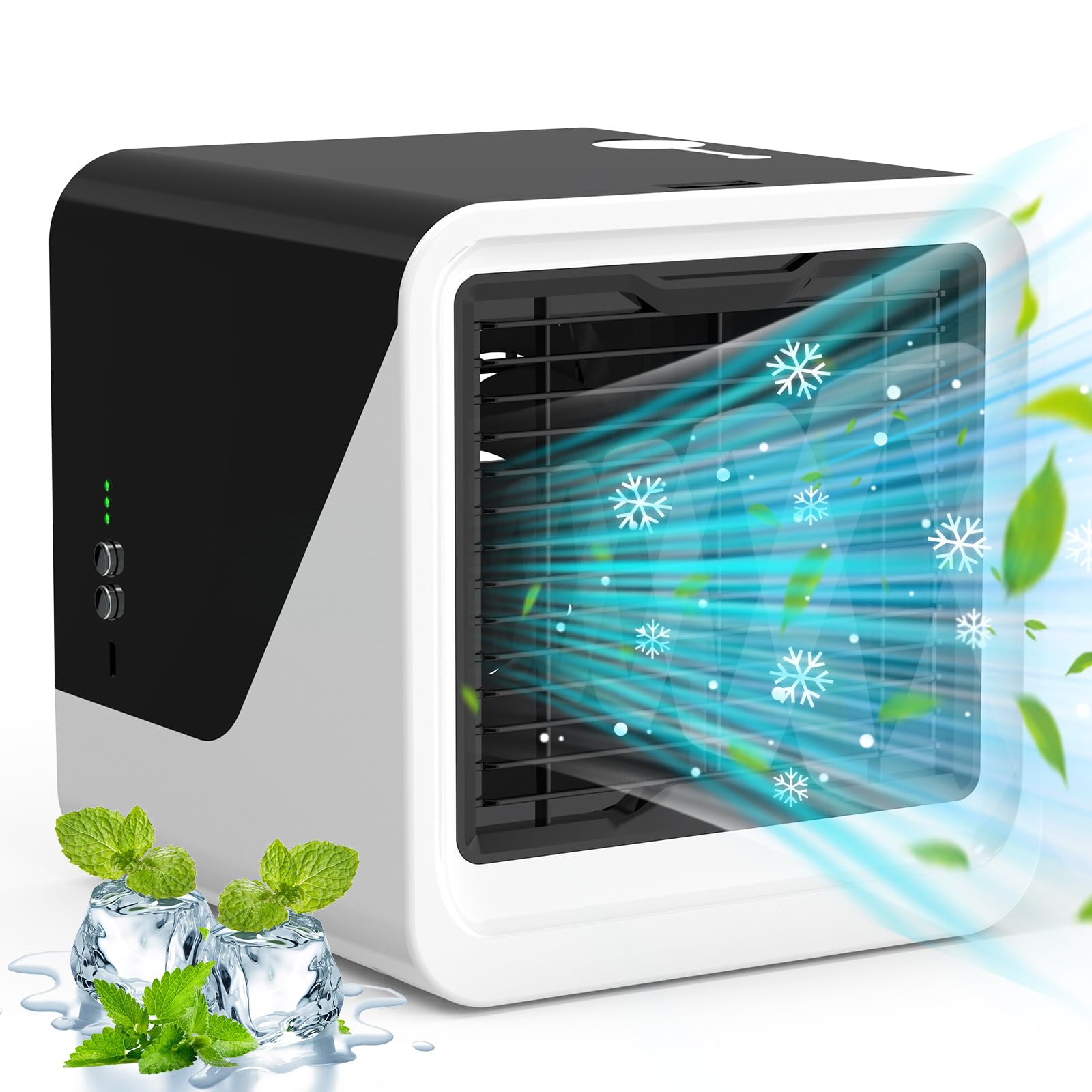 Klimaanlage Mobil, 3 IN 1 Type-C Ventilator Leise, 500 ml Wassertank, 3 Geschwindigkeiten 7 Farben Nachtlicht, Mini klimagerät ohne Abluftschlauch, Luftkühler Geeignet für Schlafzimmer Büro, weiß